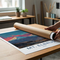 Mt. Elbrus Poster - Russia Travel Art - Colorful Mountain Sunset Home Decor