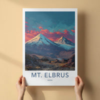 Mt. Elbrus Poster - Russia Travel Art - Colorful Mountain Sunset Home Decor
