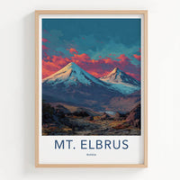 Mt. Elbrus Poster - Russia Travel Art - Colorful Mountain Sunset Home Decor