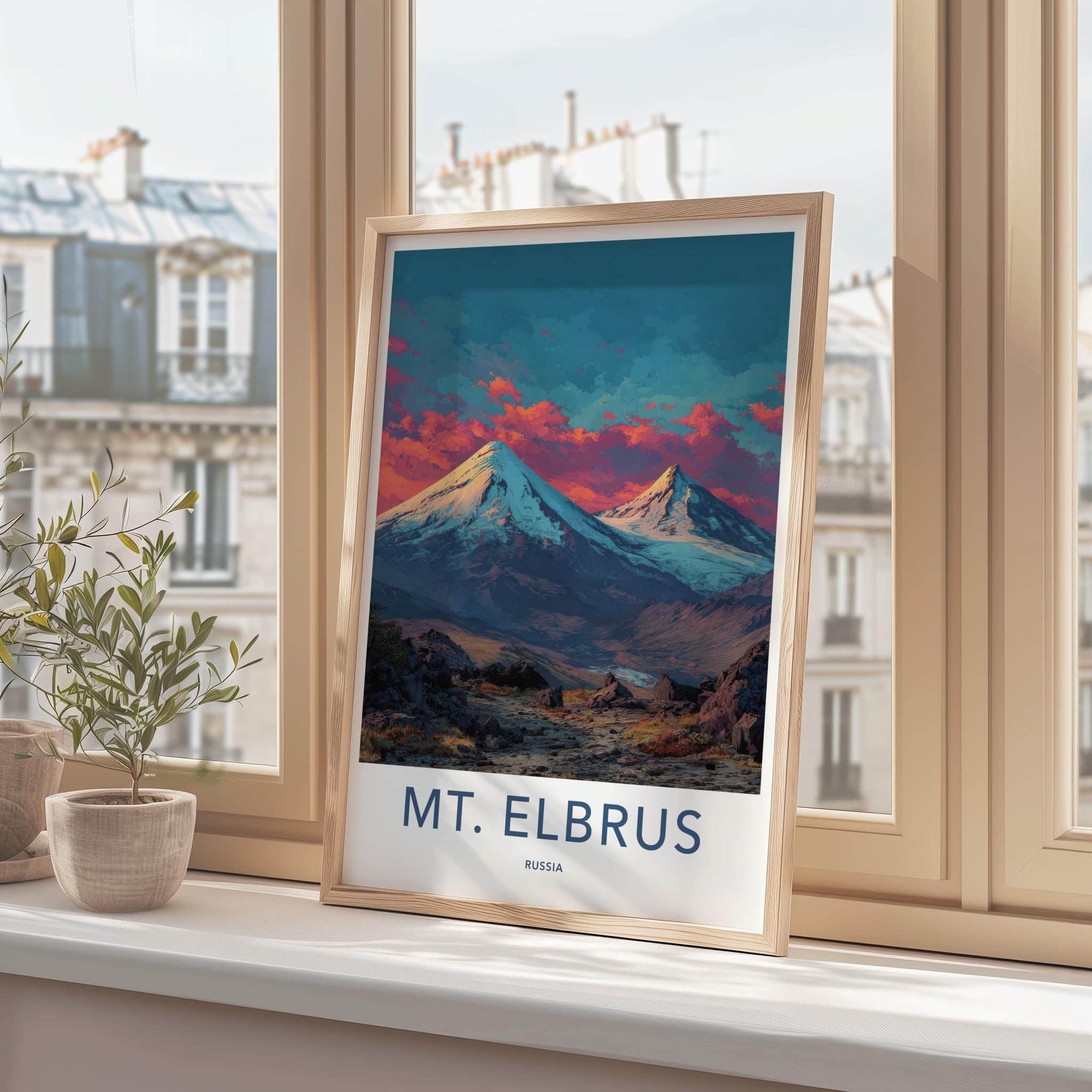 Mt. Elbrus Poster - Russia Travel Art - Colorful Mountain Sunset Home Decor