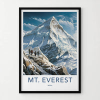 Mt Everest Poster - Nepal Travel Art - Snowy Mountain Ascent Home Decor