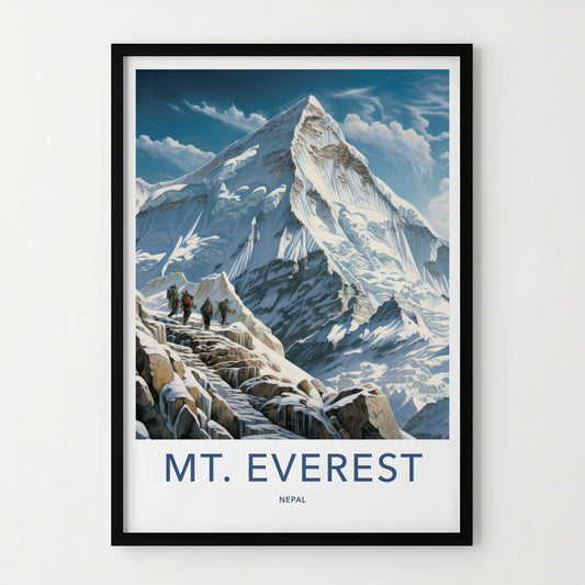 Mt Everest Poster - Nepal Travel Art - Snowy Mountain Ascent Home Decor