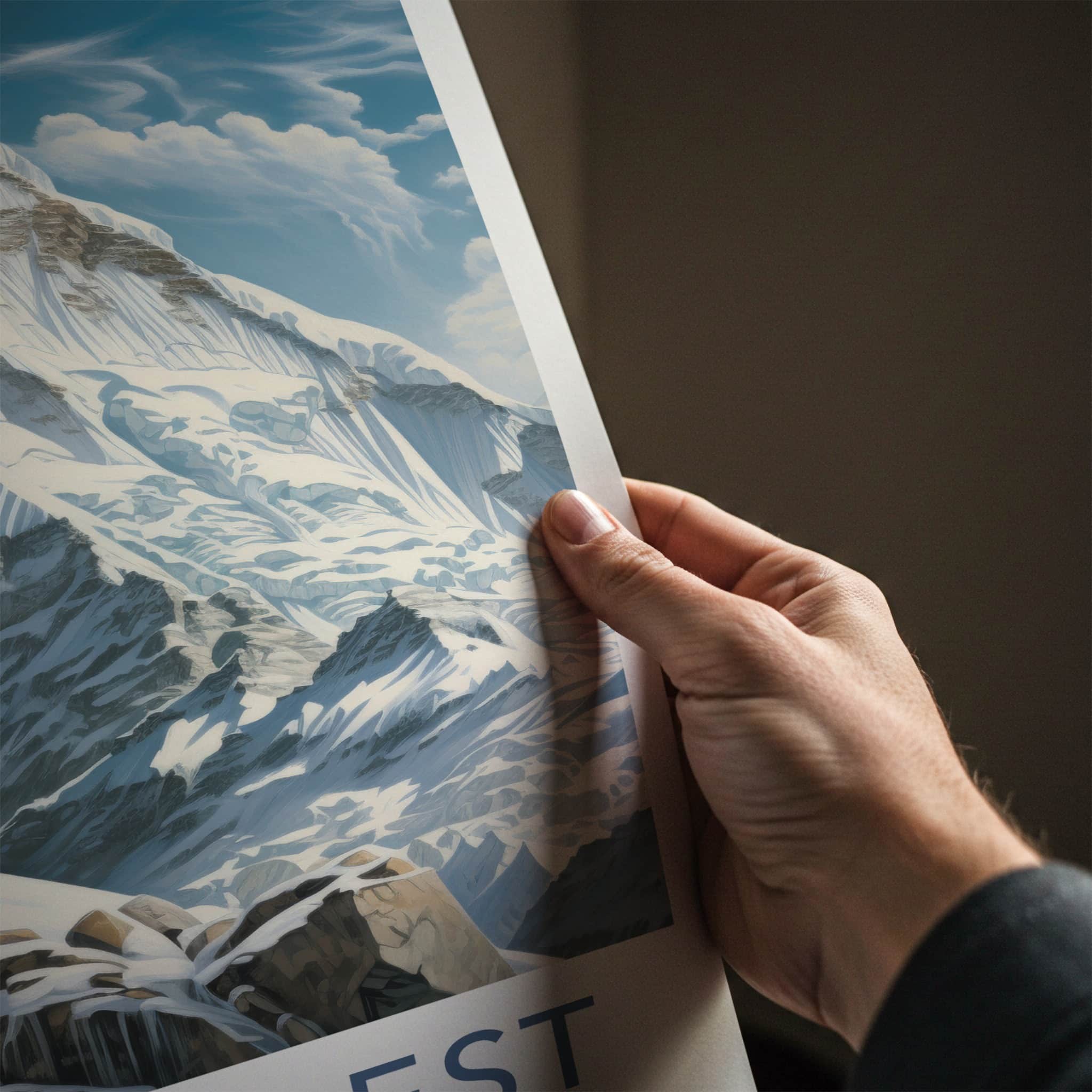Mt Everest Poster - Nepal Travel Art - Snowy Mountain Ascent Home Decor