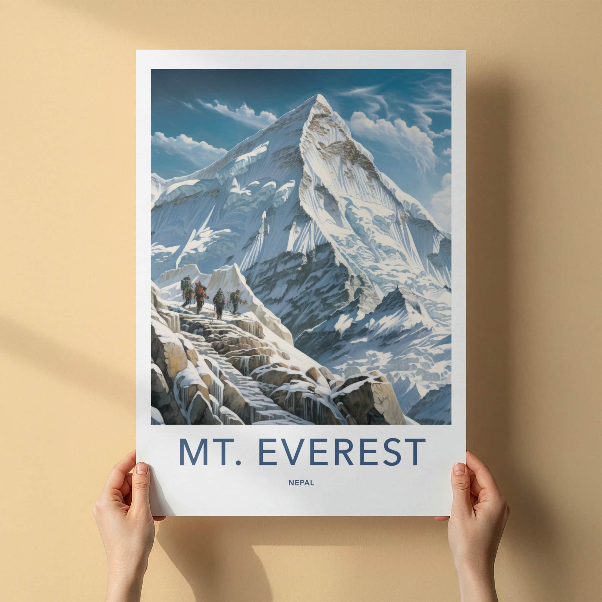 Mt Everest Poster - Nepal Travel Art - Snowy Mountain Ascent Home Decor