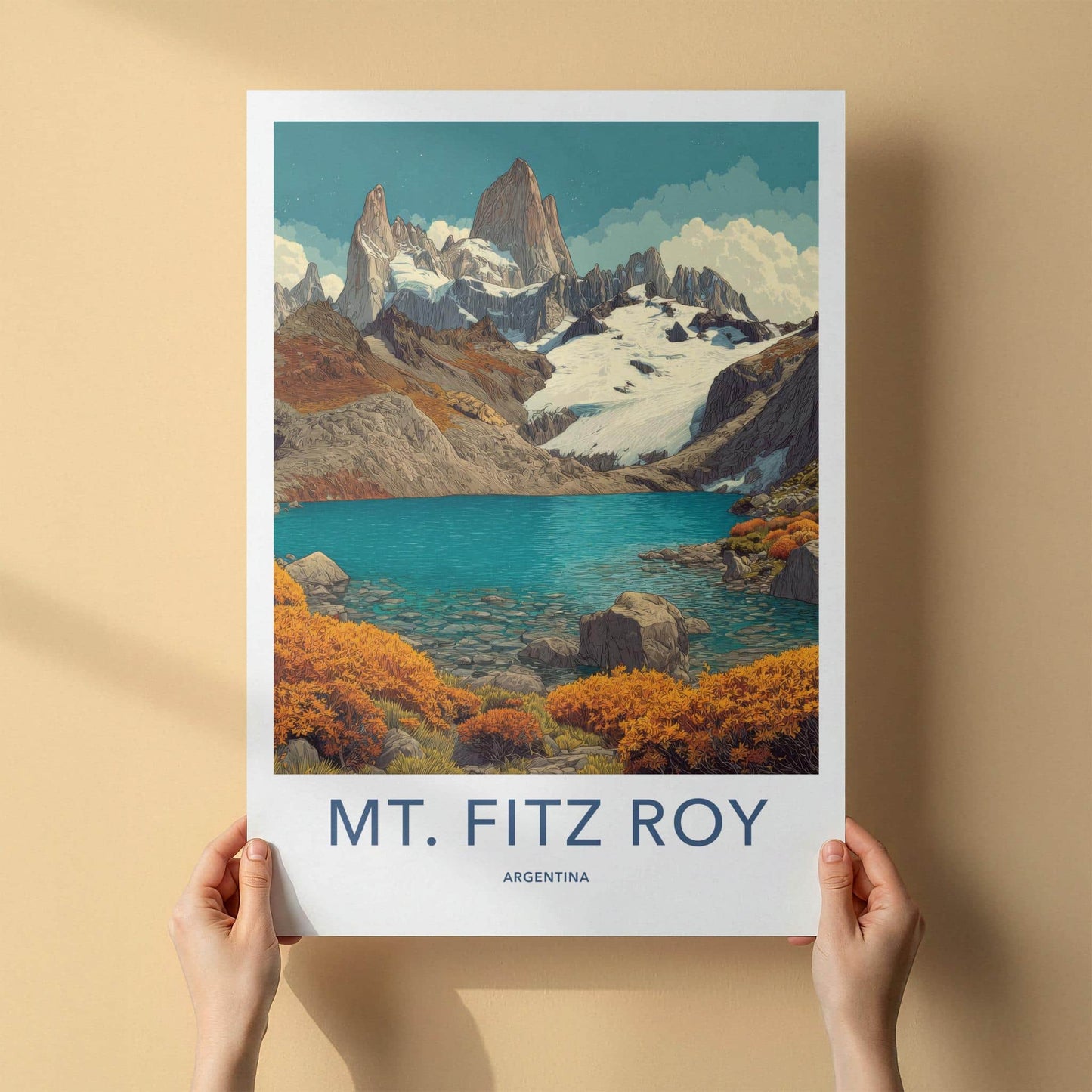 Mt Fitz Roy Poster - Argentina Travel Art - Rugged Peaks Lake Home Decor
