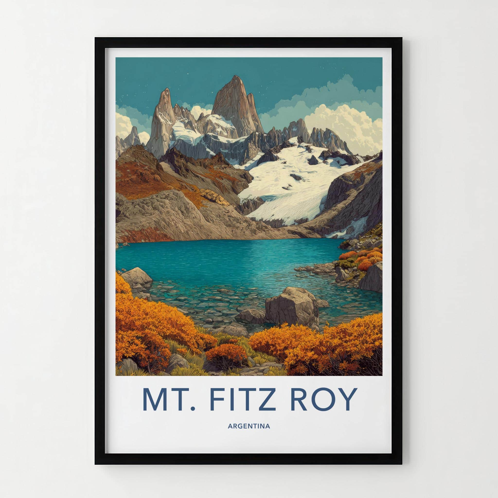 Mt Fitz Roy Poster - Argentina Travel Art - Rugged Peaks Lake Home Decor