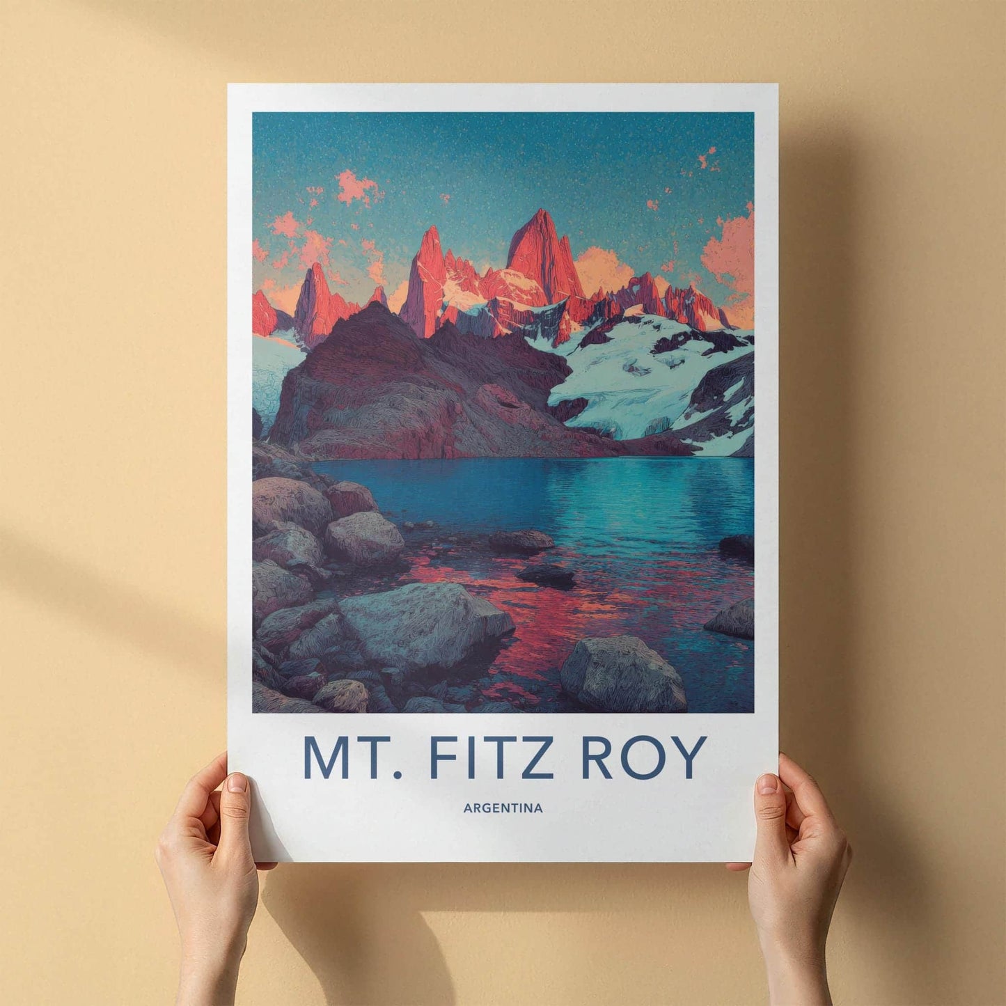 Mt Fitz Roy Poster - Argentina Travel Art - Vibrant Mountain Landscape Home Decor