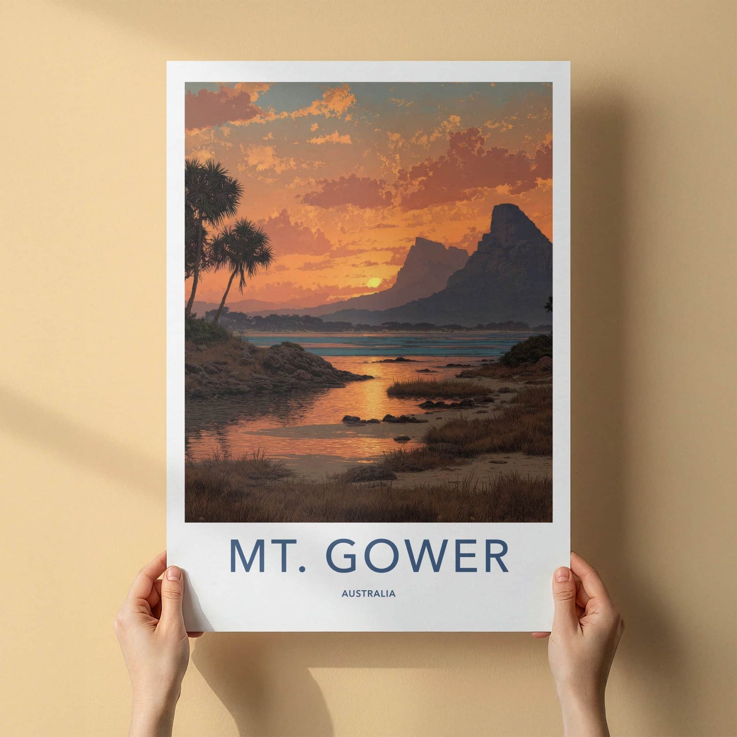Mt Gower Poster - Australia Travel Art - Fiery Tropical Dusk Home Decor