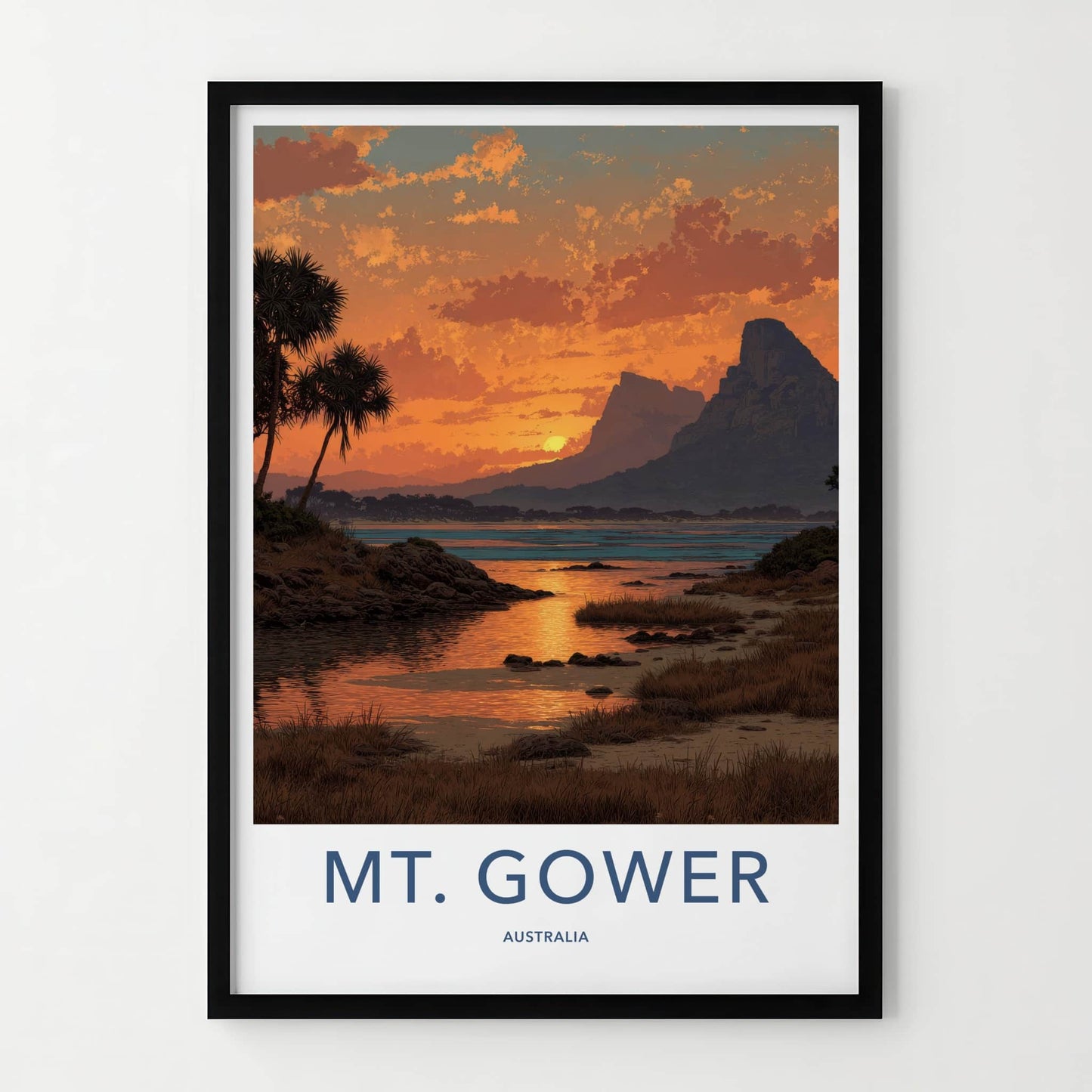 Mt Gower Poster - Australia Travel Art - Fiery Tropical Dusk Home Decor