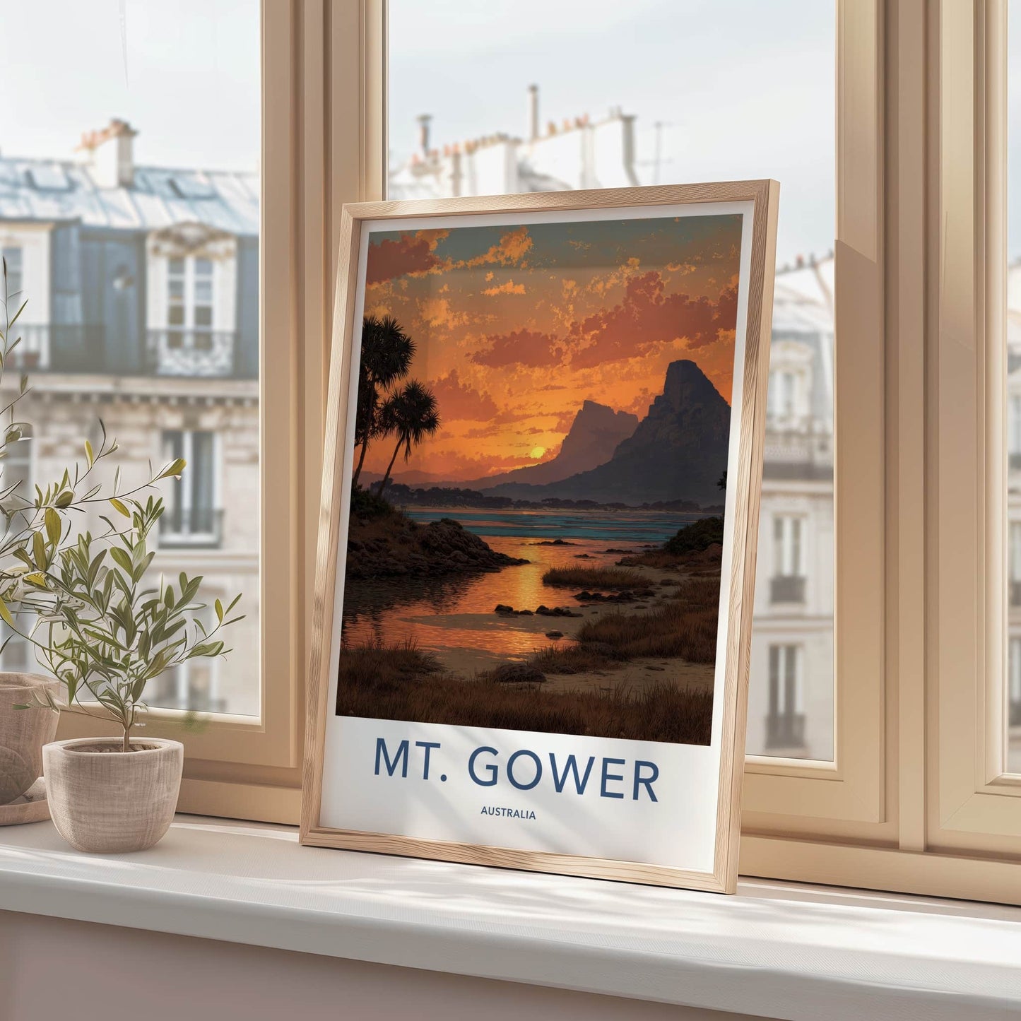 Mt Gower Poster - Australia Travel Art - Fiery Tropical Dusk Home Decor