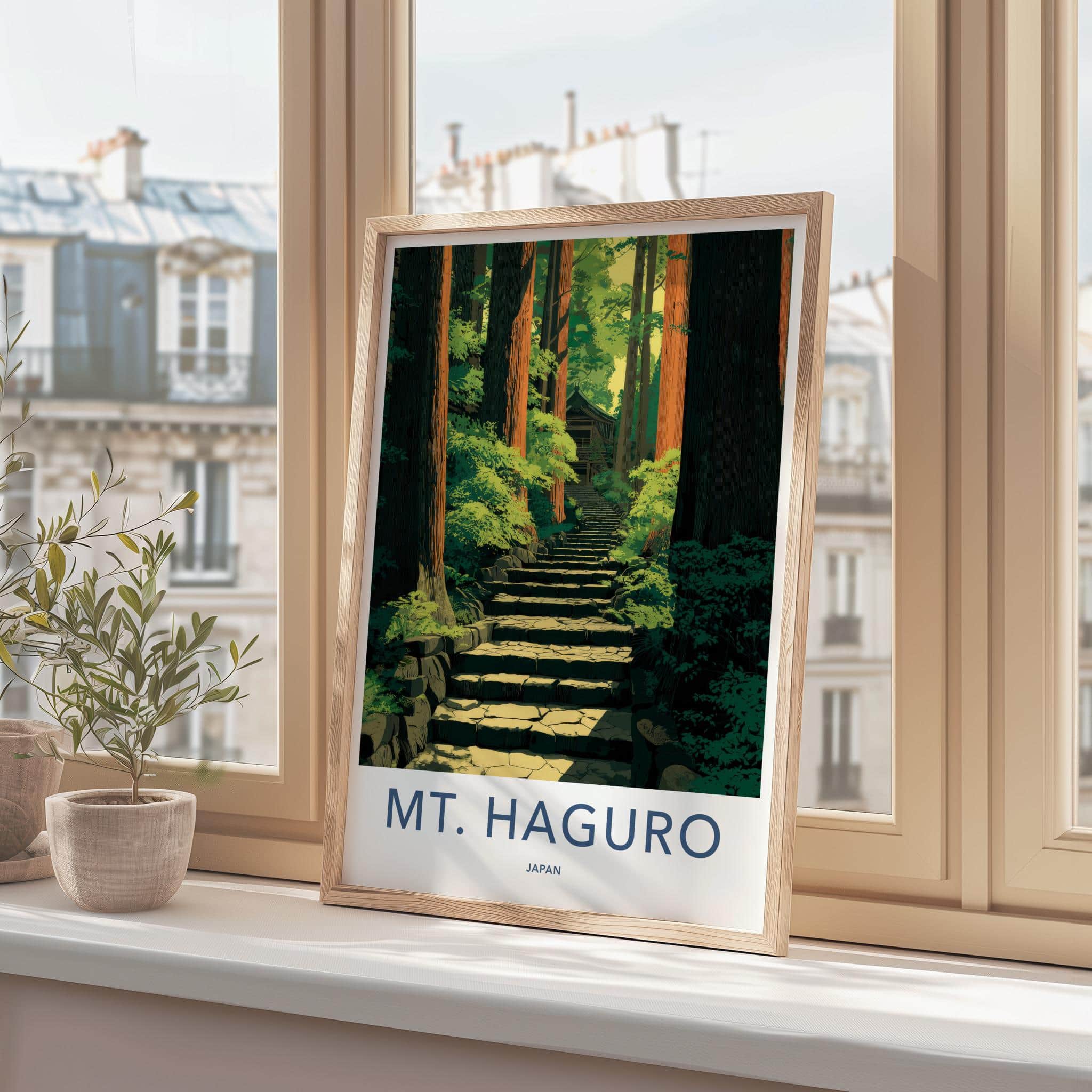 MT. HAGURO Poster - Japan Travel Art - Serene Forest Steps Home Decor