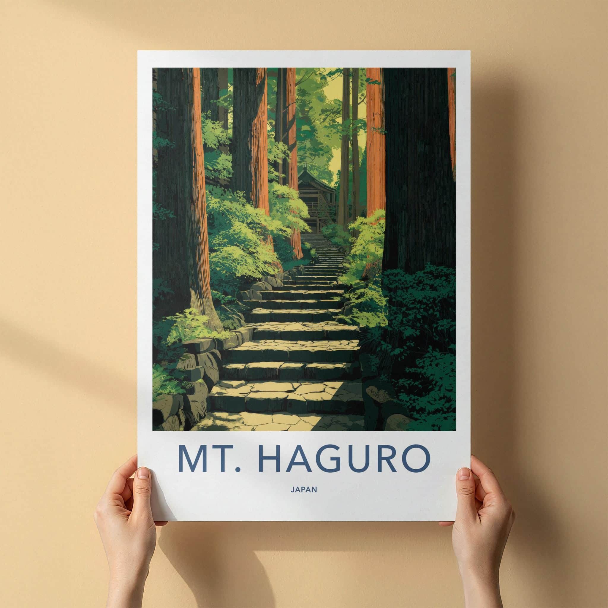 MT. HAGURO Poster - Japan Travel Art - Serene Forest Steps Home Decor