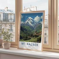 Mt. Kazbek Poster - Georgia Travel Art - Snowy Peak Monastery Home Decor