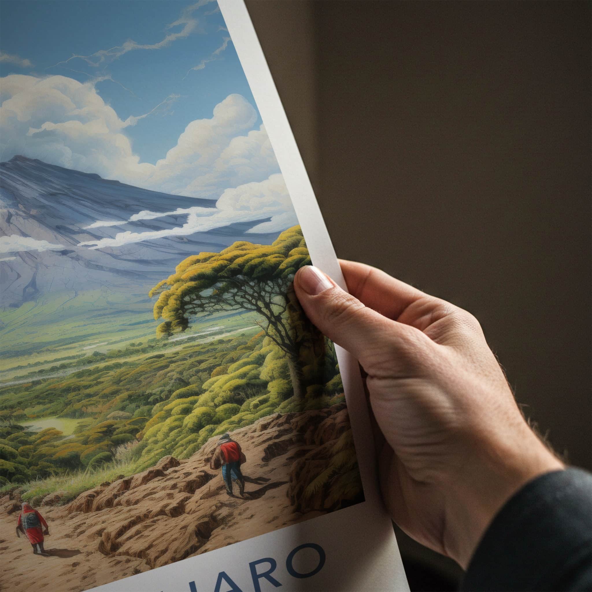 Mt Kilimanjaro Poster - Tanzania Travel Art - Hikers Mountain Path Home Decor