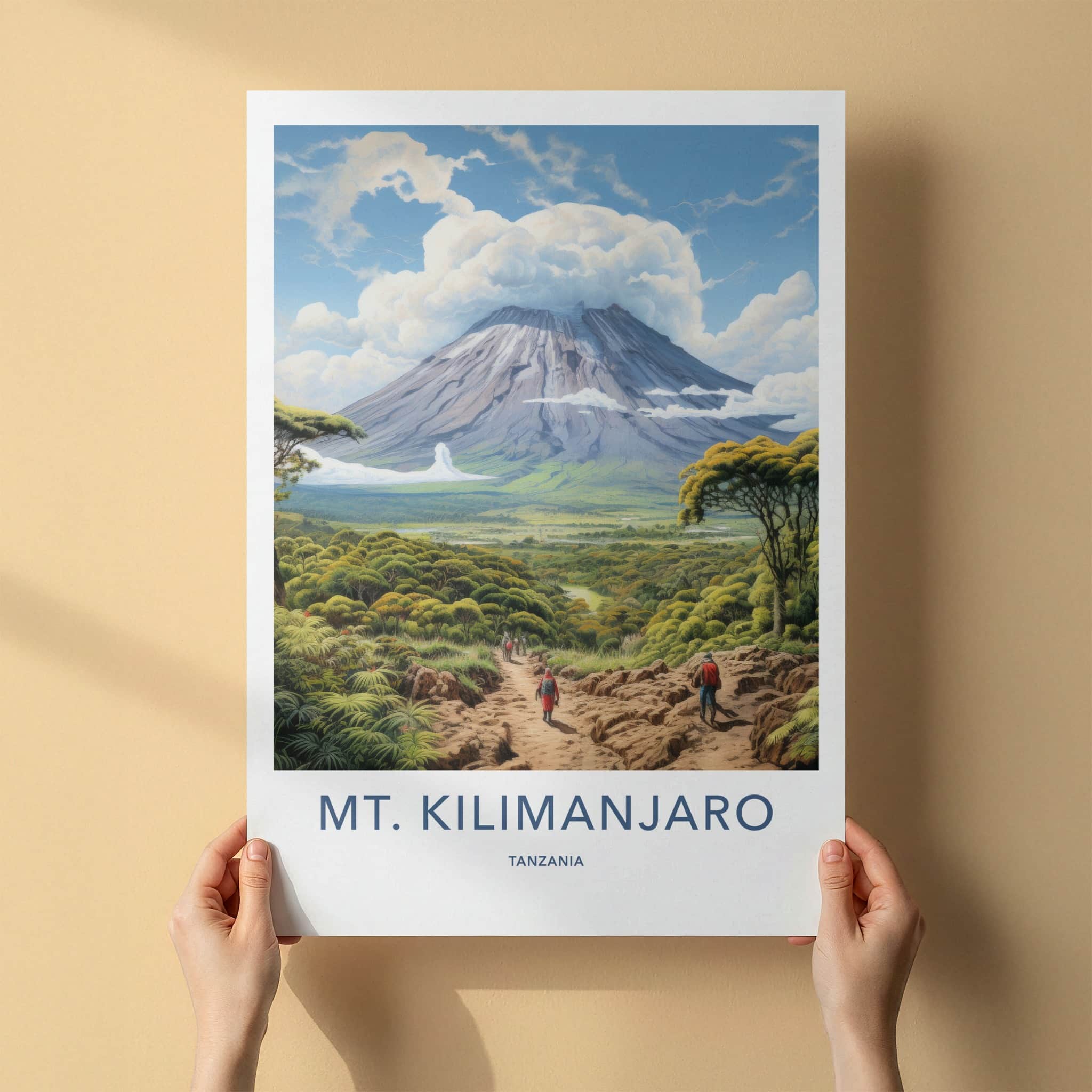 Mt Kilimanjaro Poster - Tanzania Travel Art - Hikers Mountain Path Home Decor