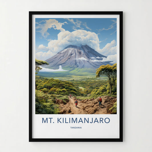 Mt Kilimanjaro Poster - Tanzania Travel Art - Hikers Mountain Path Home Decor