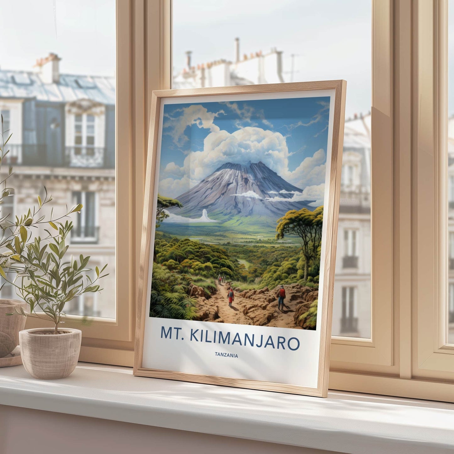 Mt Kilimanjaro Poster - Tanzania Travel Art - Hikers Mountain Path Home Decor