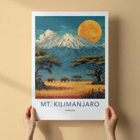 Mt. Kilimanjaro Poster - Tanzania Travel Art - Savanna Elephants Moon Wall Decor