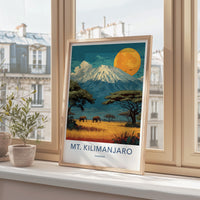 Mt. Kilimanjaro Poster - Tanzania Travel Art - Savanna Elephants Moon Wall Decor
