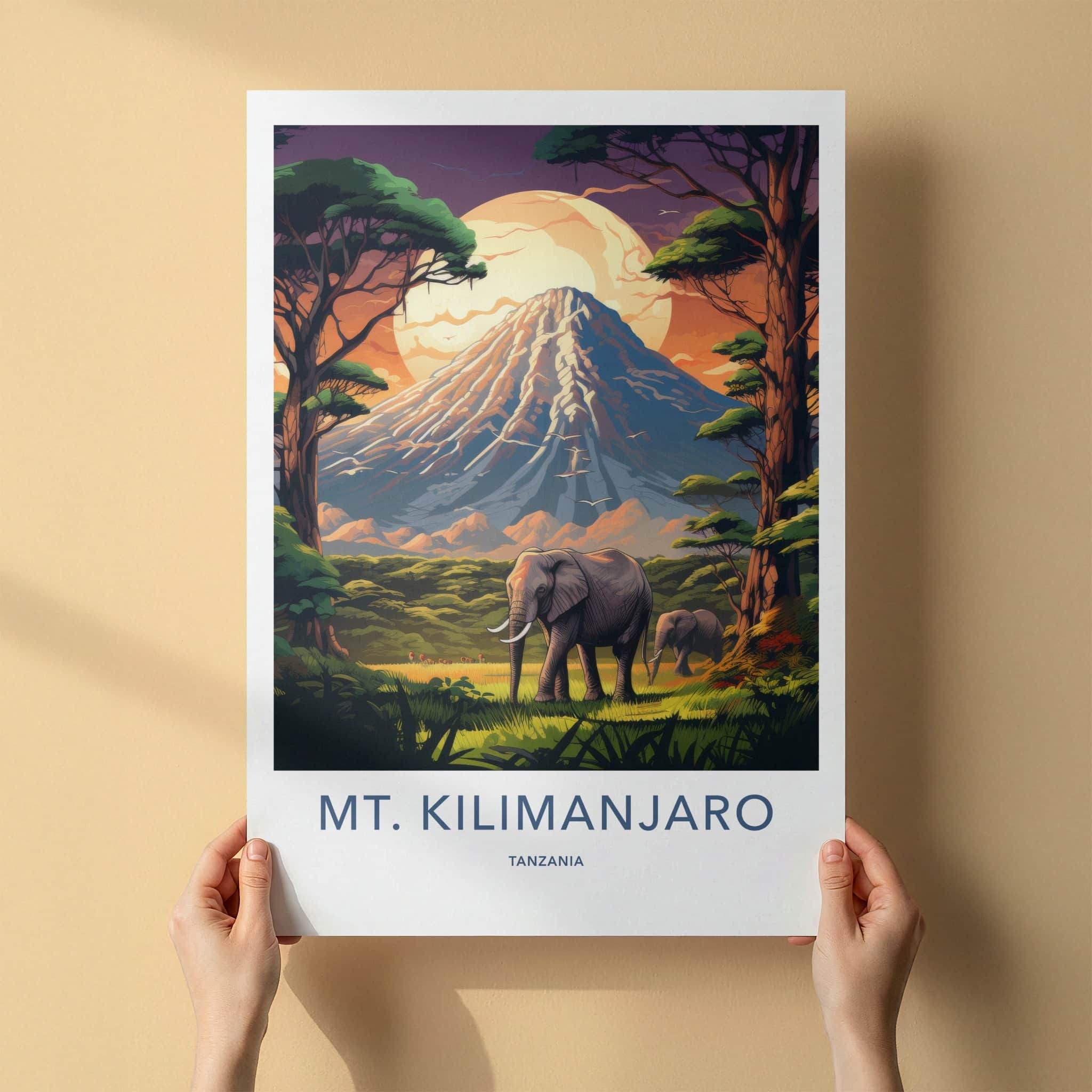 Mt Kilimanjaro Poster - Tanzania Wall Art - Elephants Mountain View Gift