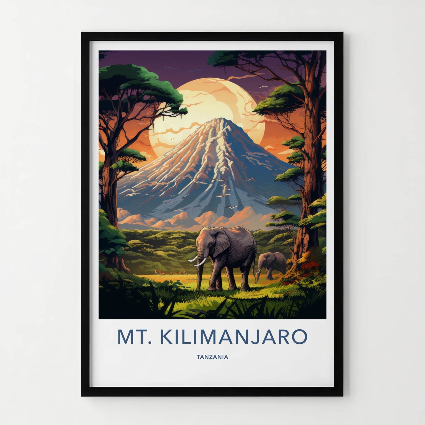 Mt Kilimanjaro Poster - Tanzania Wall Art - Elephants Mountain View Gift