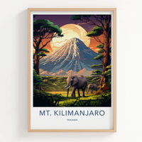 Mt Kilimanjaro Poster - Tanzania Wall Art - Elephants Mountain View Gift