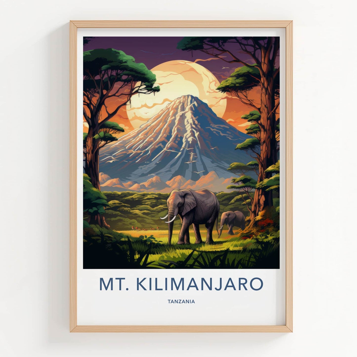 Mt Kilimanjaro Poster - Tanzania Wall Art - Elephants Mountain View Gift