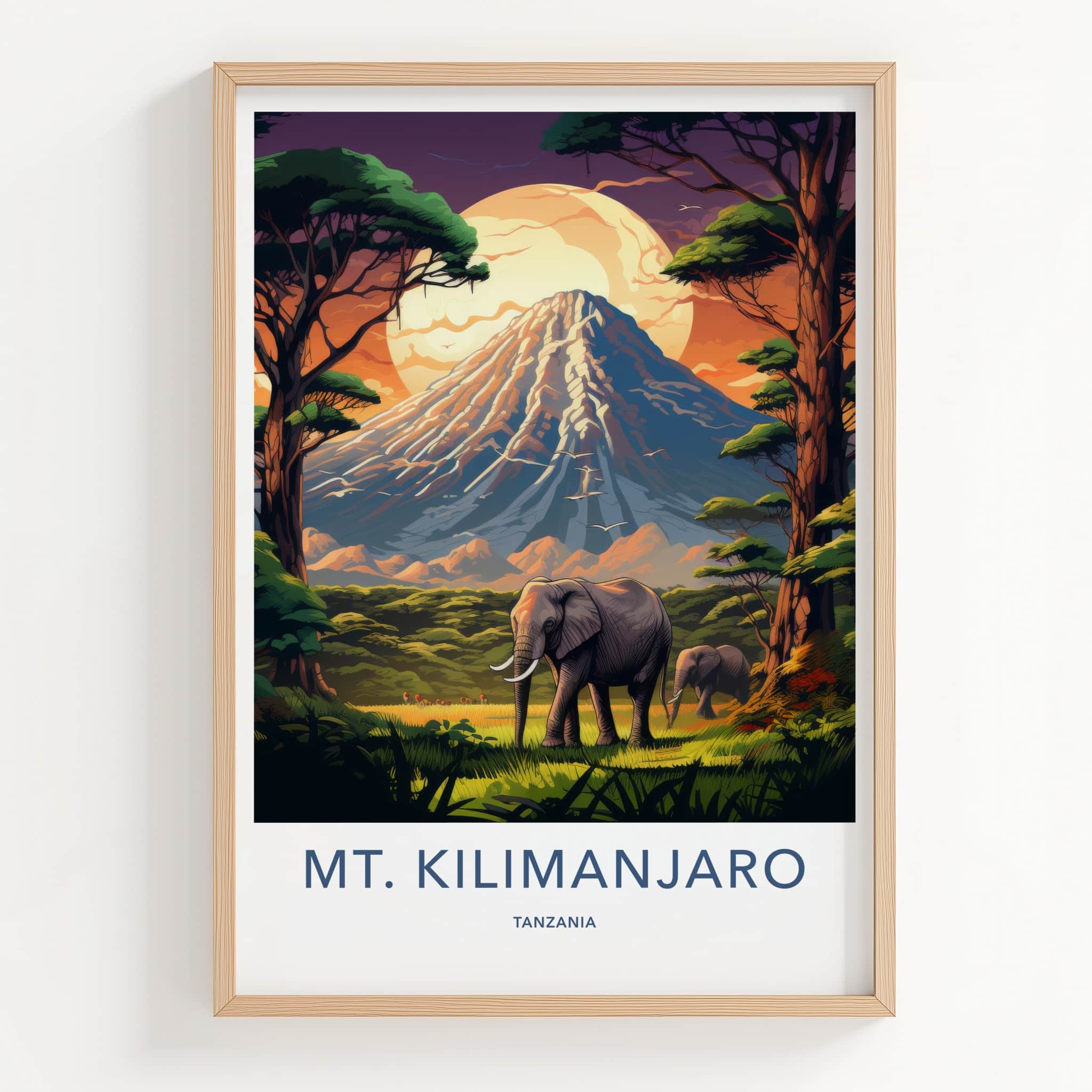 Mt Kilimanjaro Poster - Tanzania Wall Art - Elephants Mountain View Gift