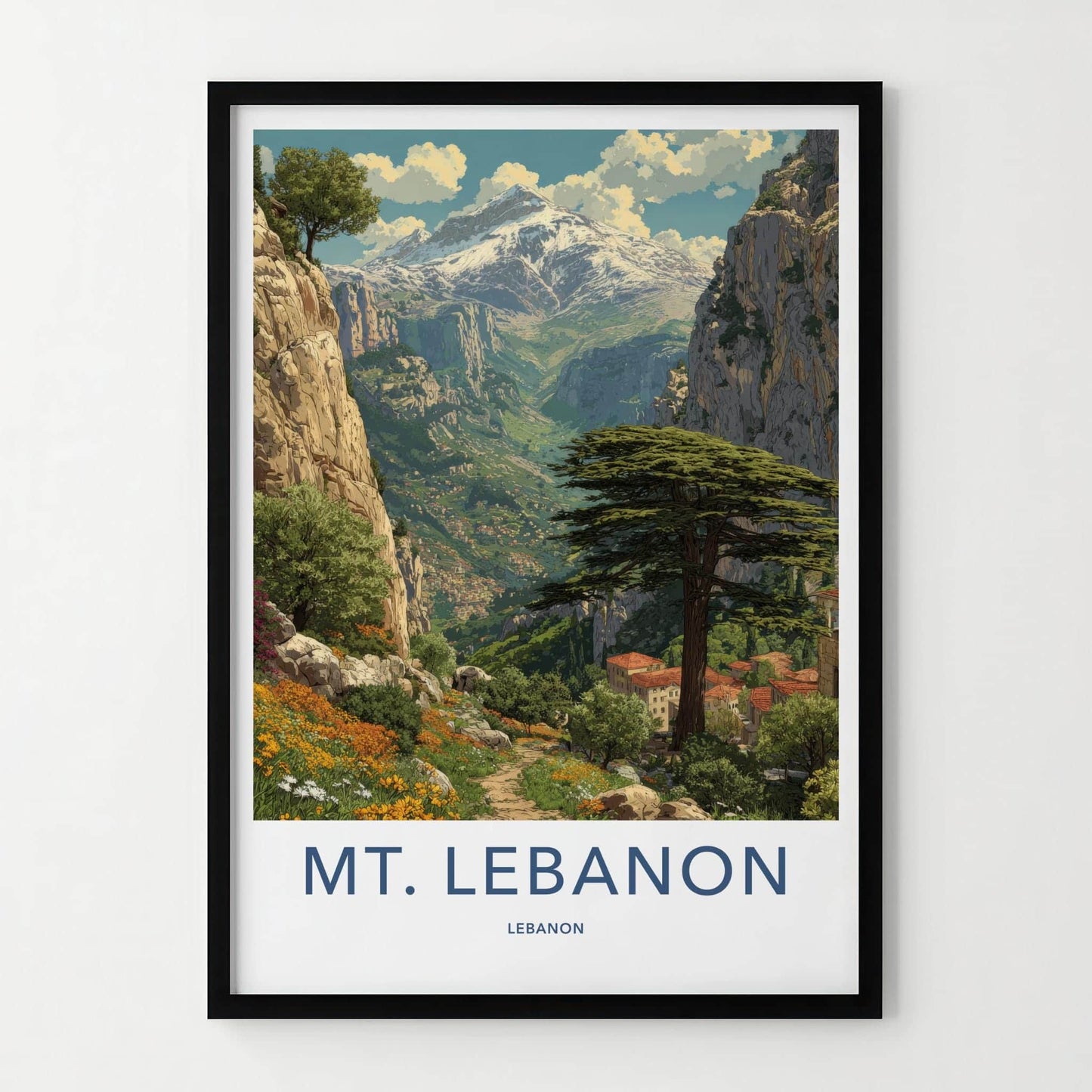 Mt. Lebanon Poster - Lebanon Travel Art - Snowy Mountain Village Wall Decor