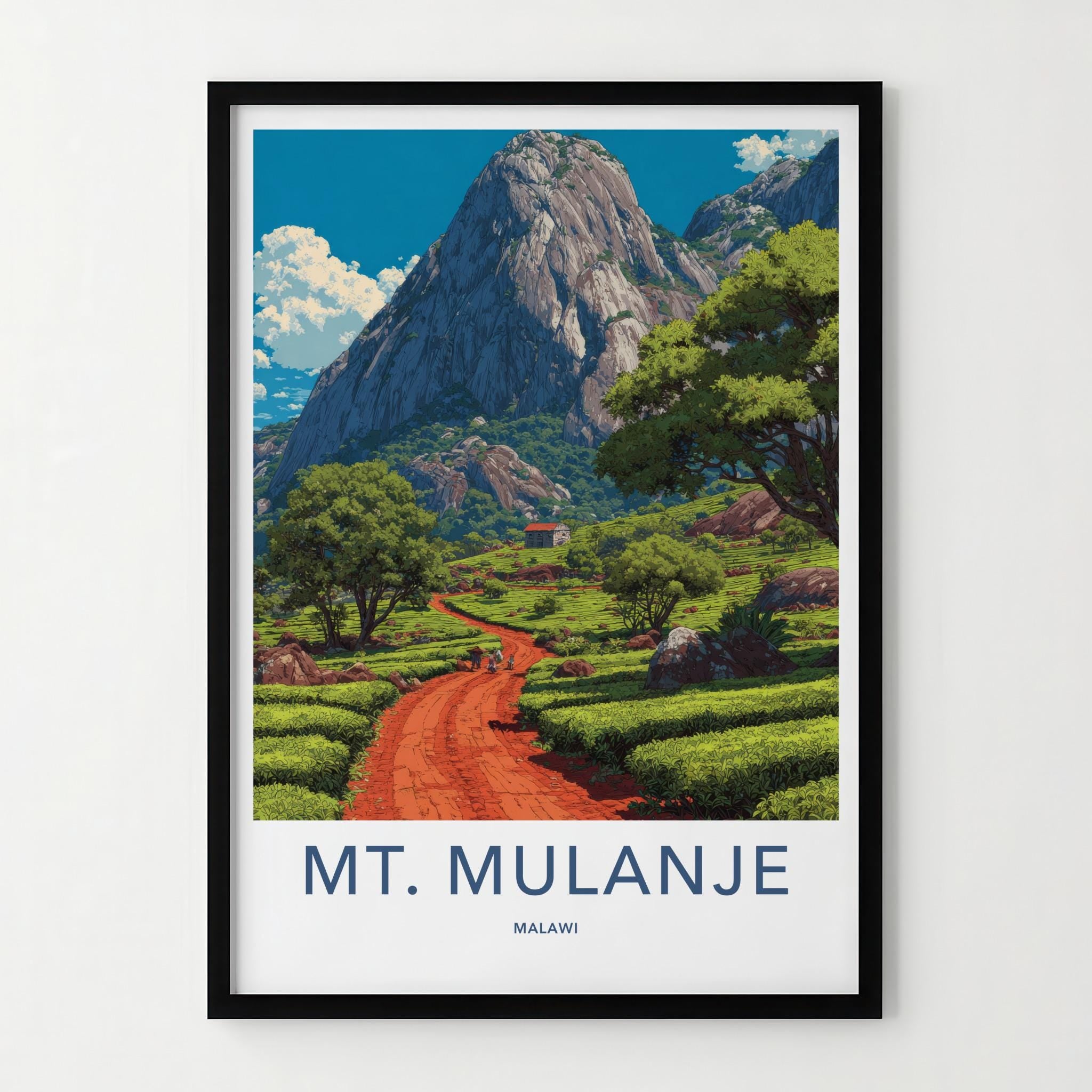 Mt Mulanje Poster - Malawi Travel Art - Lush Tea Plantation Home Decor