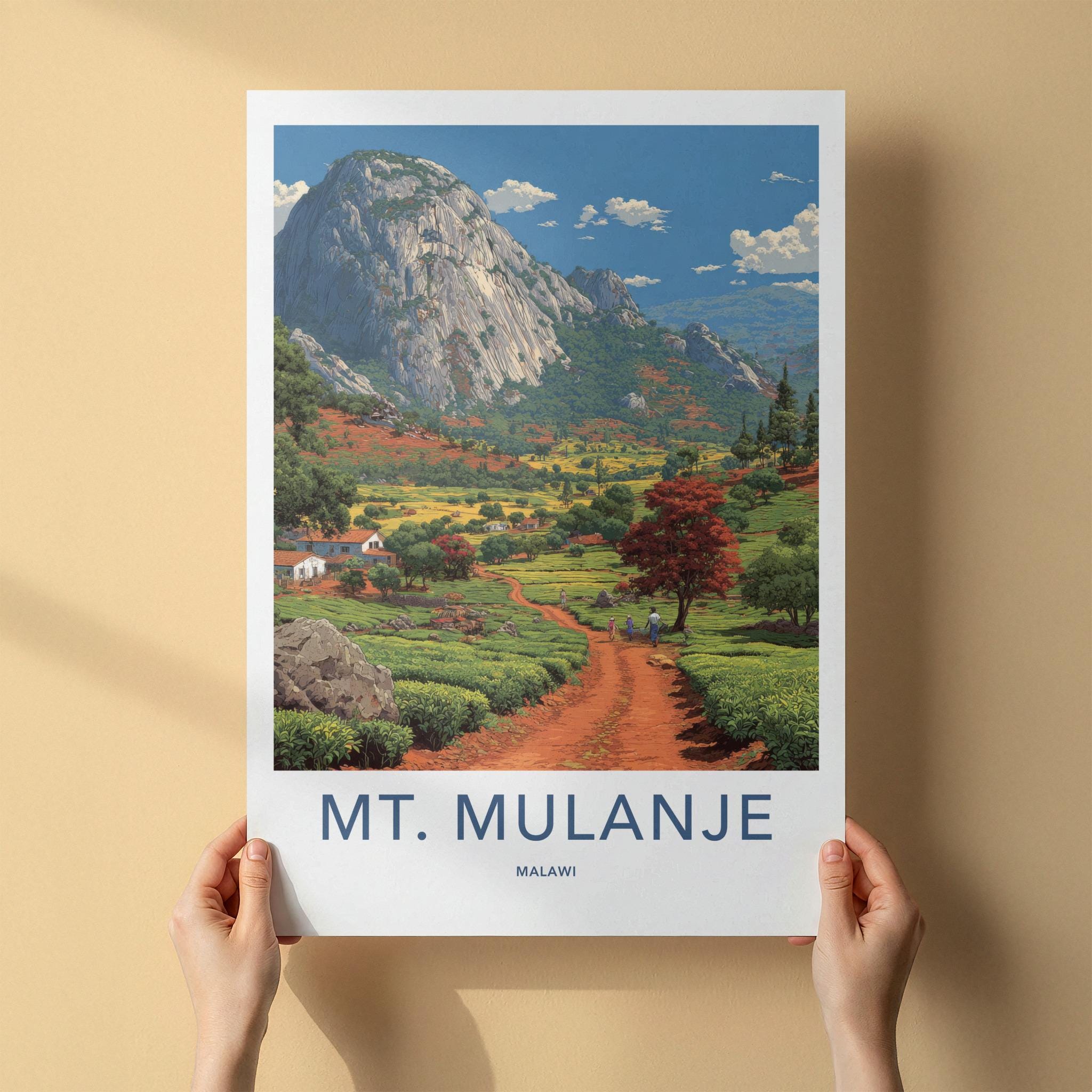 Mt Mulanje Poster - Malawi Travel Print - Scenic tea country Home Decor