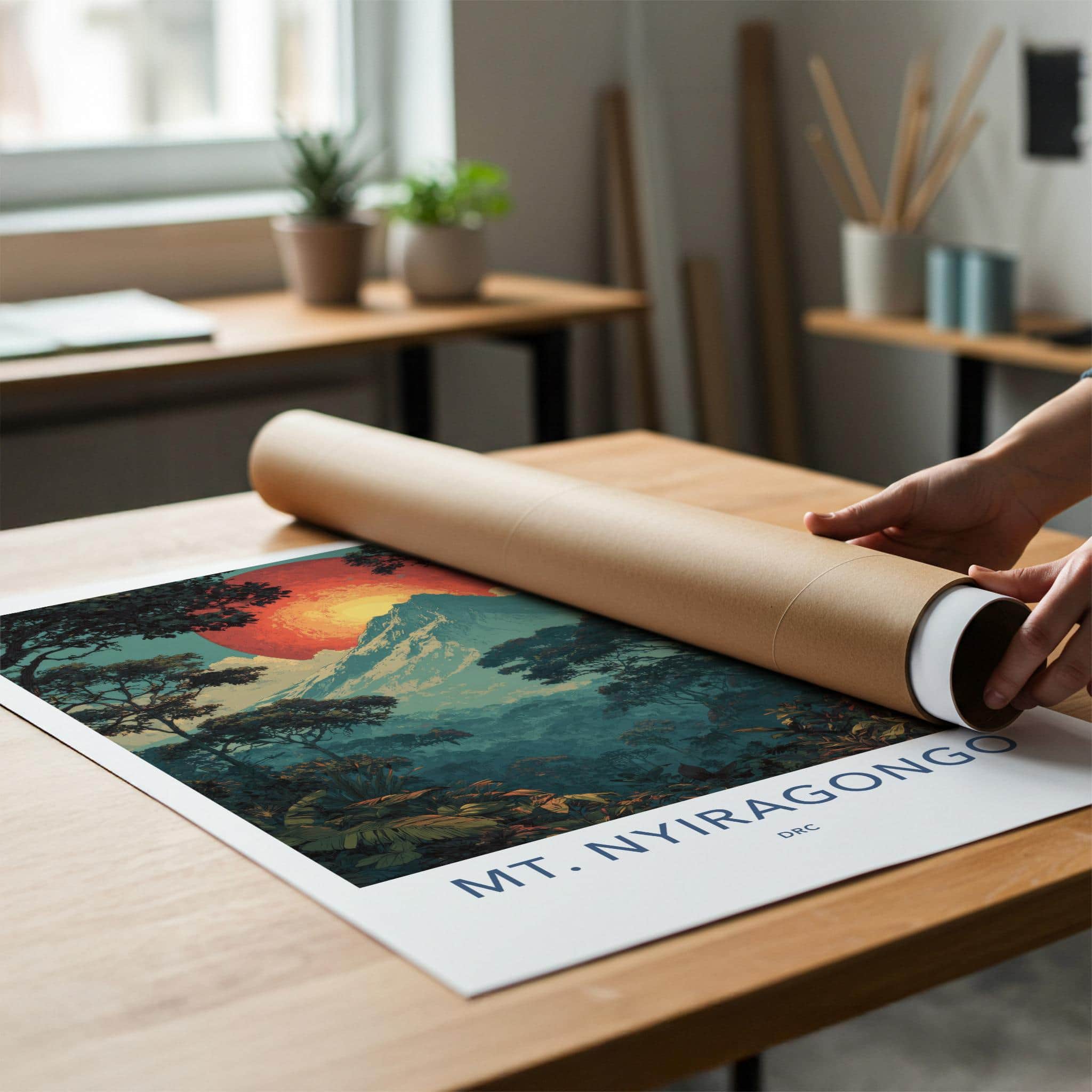 MT. NYIRAGONGO Poster - Congo Travel Art - Lush Jungle Volcano Home Decor