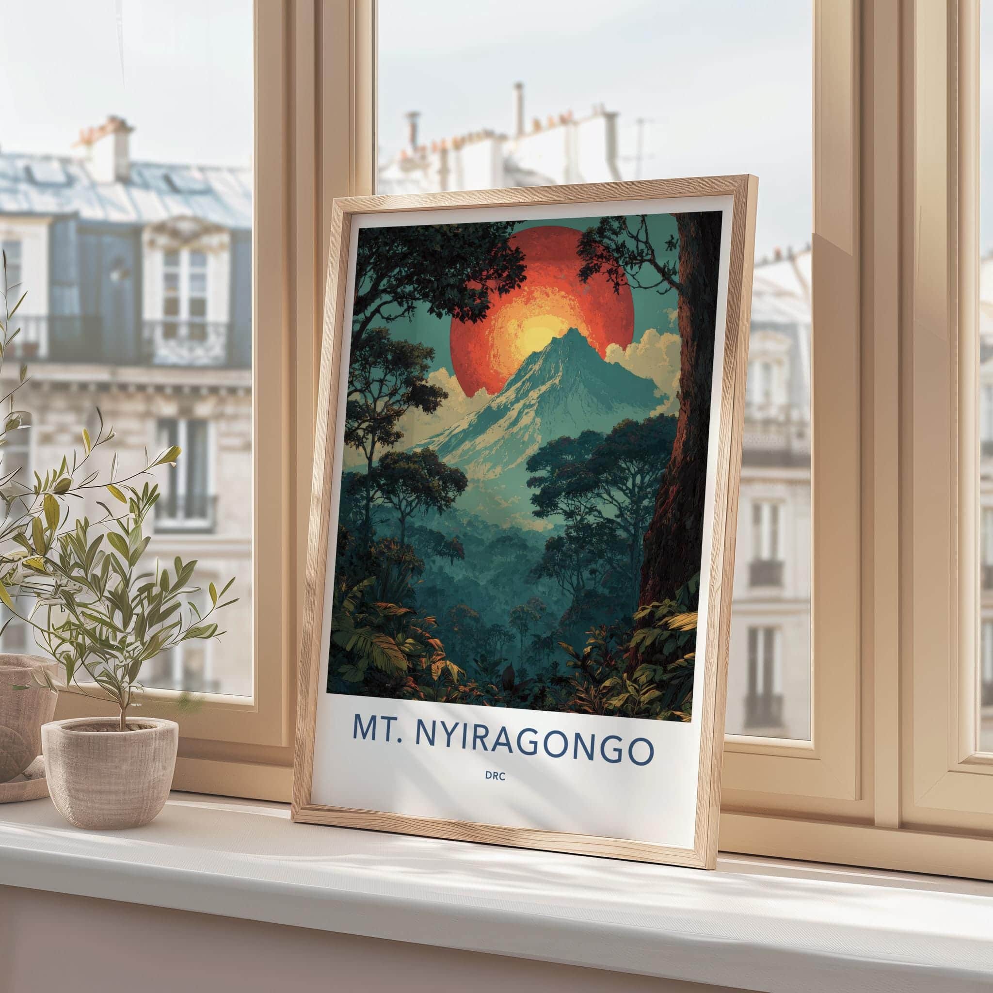 MT. NYIRAGONGO Poster - Congo Travel Art - Lush Jungle Volcano Home Decor