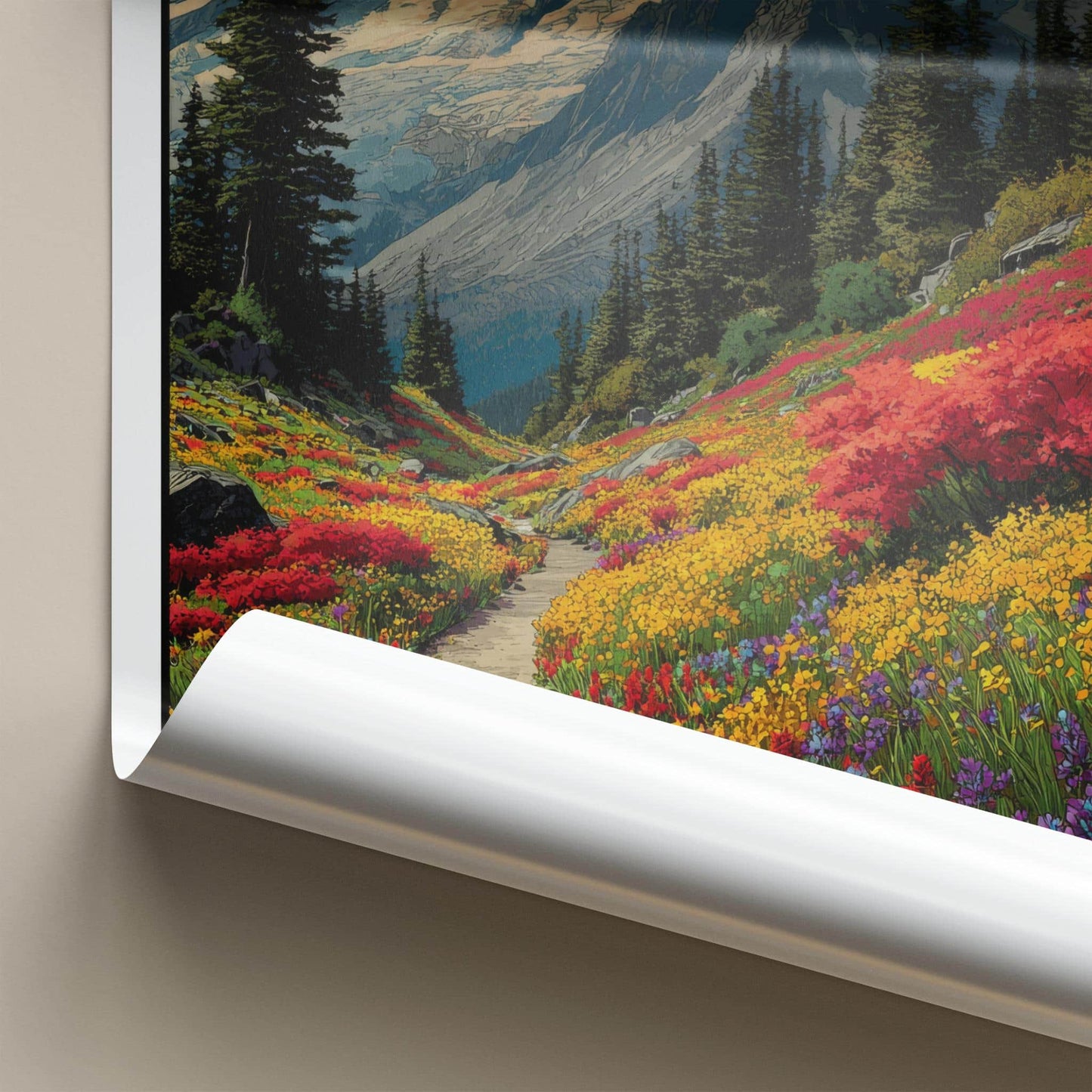 Mt Rainier Poster - Washington Art Print - Blooming Valley Trail Home Decor