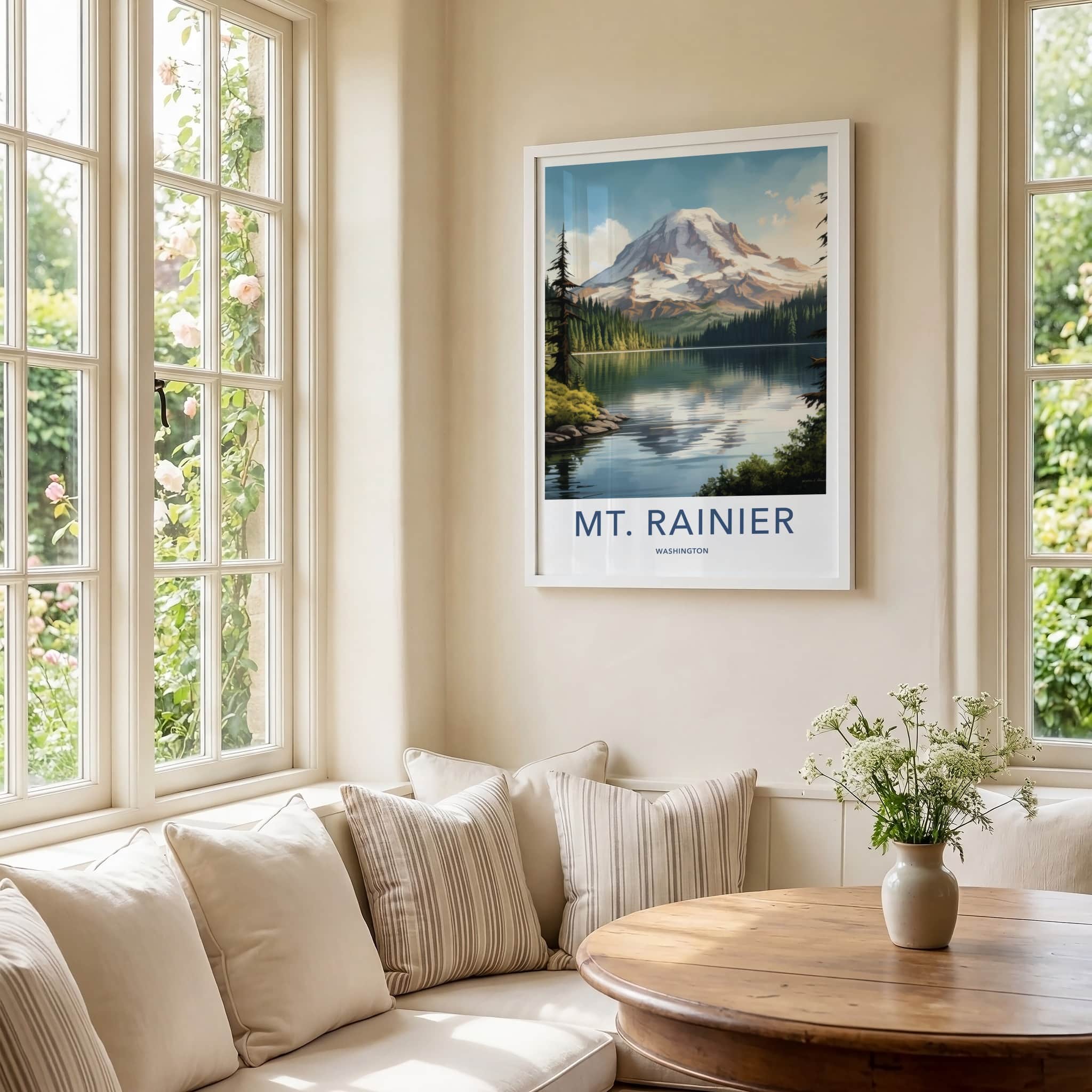 Mt Rainier Poster - Washington Wall Art - Mountain Lake Reflection Home Decor
