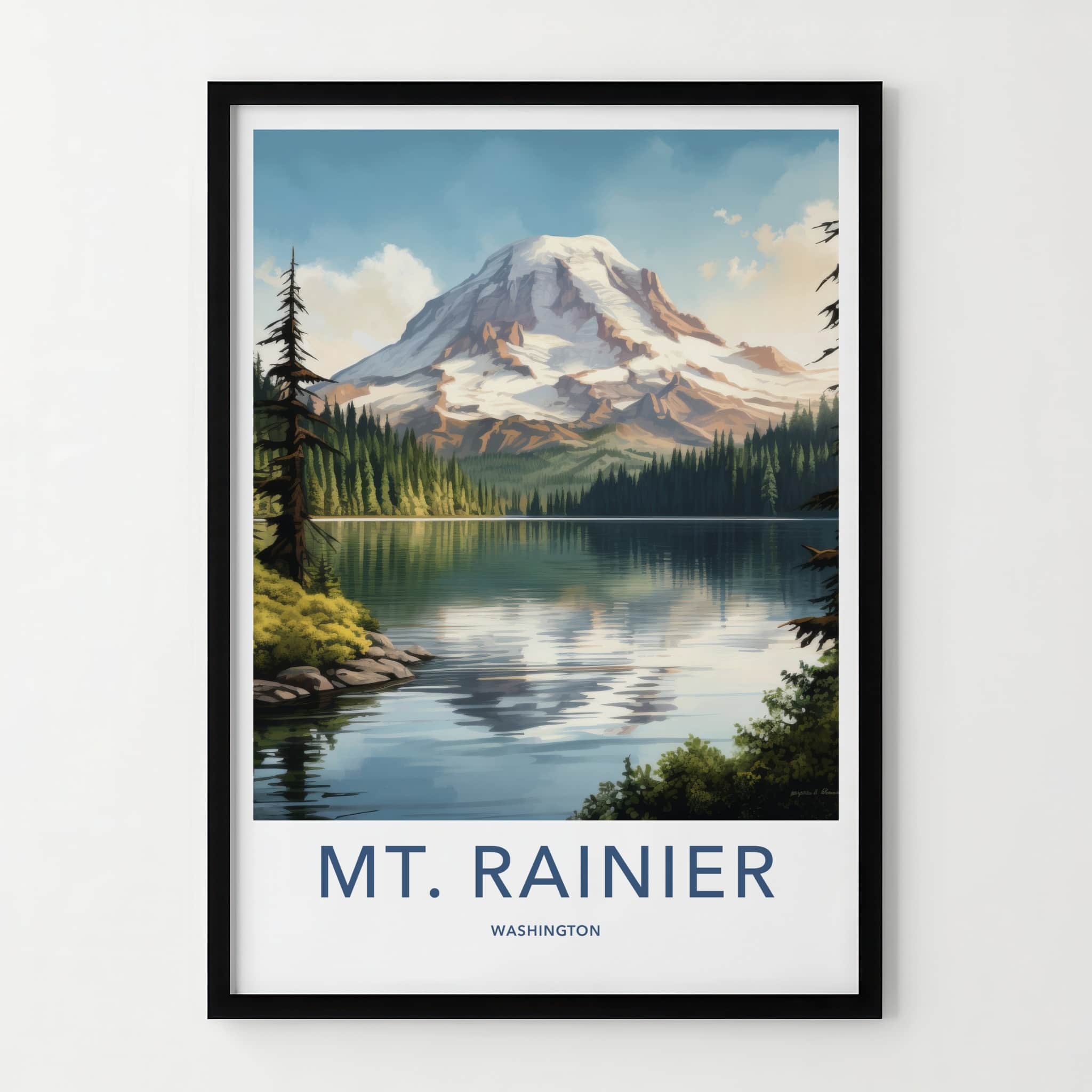 Mt Rainier Poster - Washington Wall Art - Mountain Lake Reflection Home Decor