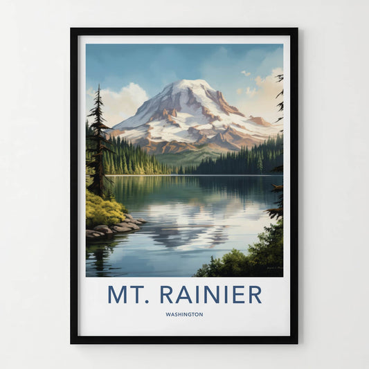 Mt Rainier Poster - Washington Wall Art - Mountain Lake Reflection Home Decor