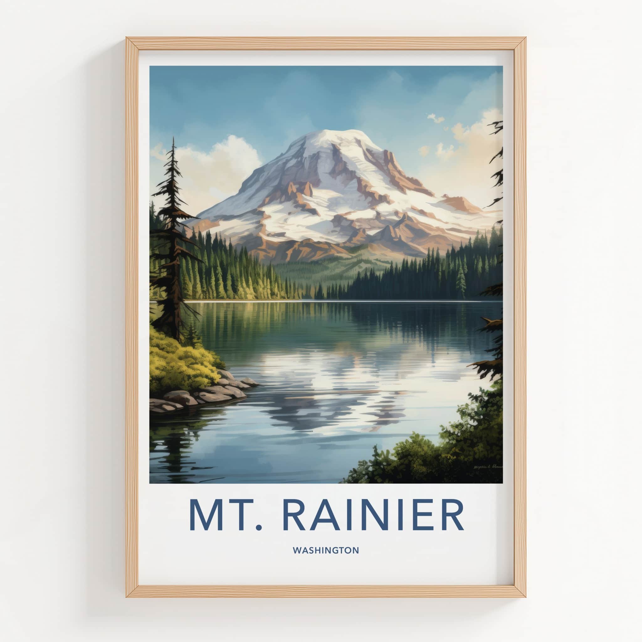 Mt Rainier Poster - Washington Wall Art - Mountain Lake Reflection Home Decor