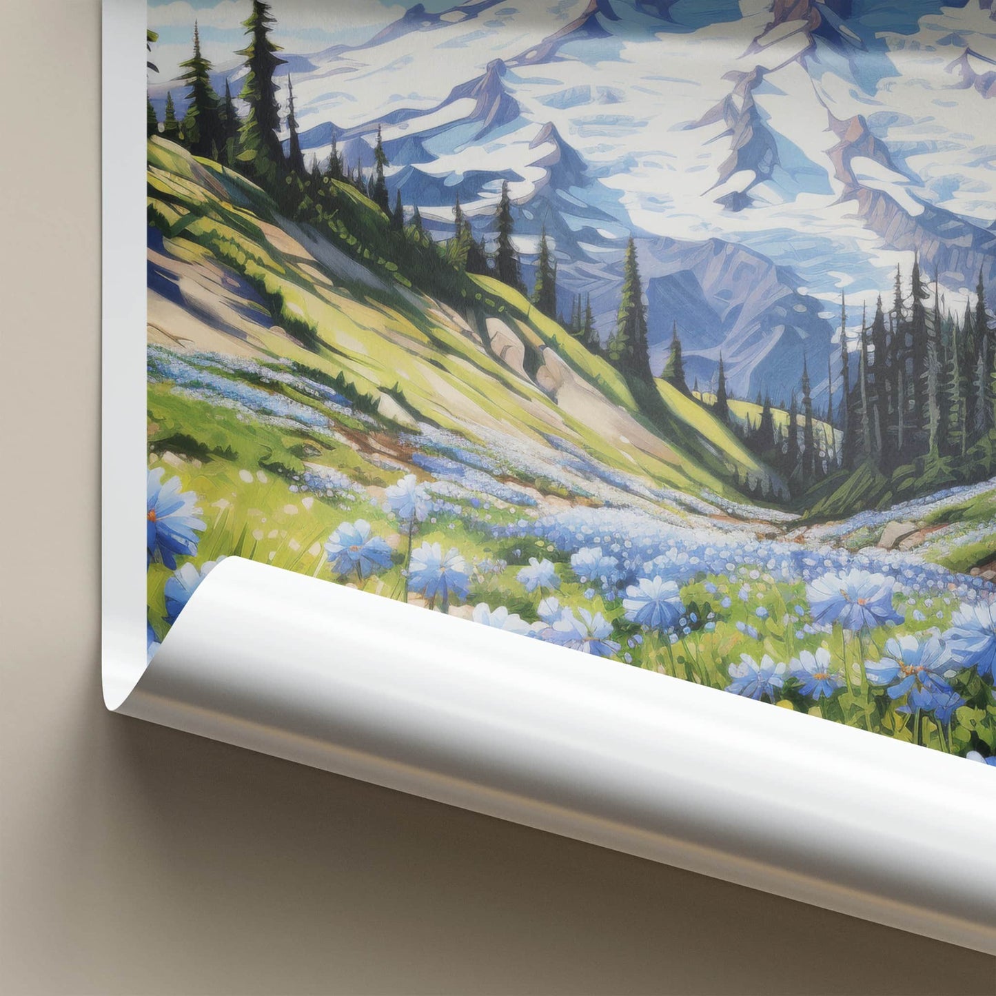 MT. RAINIER Poster - Washington Wall Art - Snowy Peak Flowers Home Decor