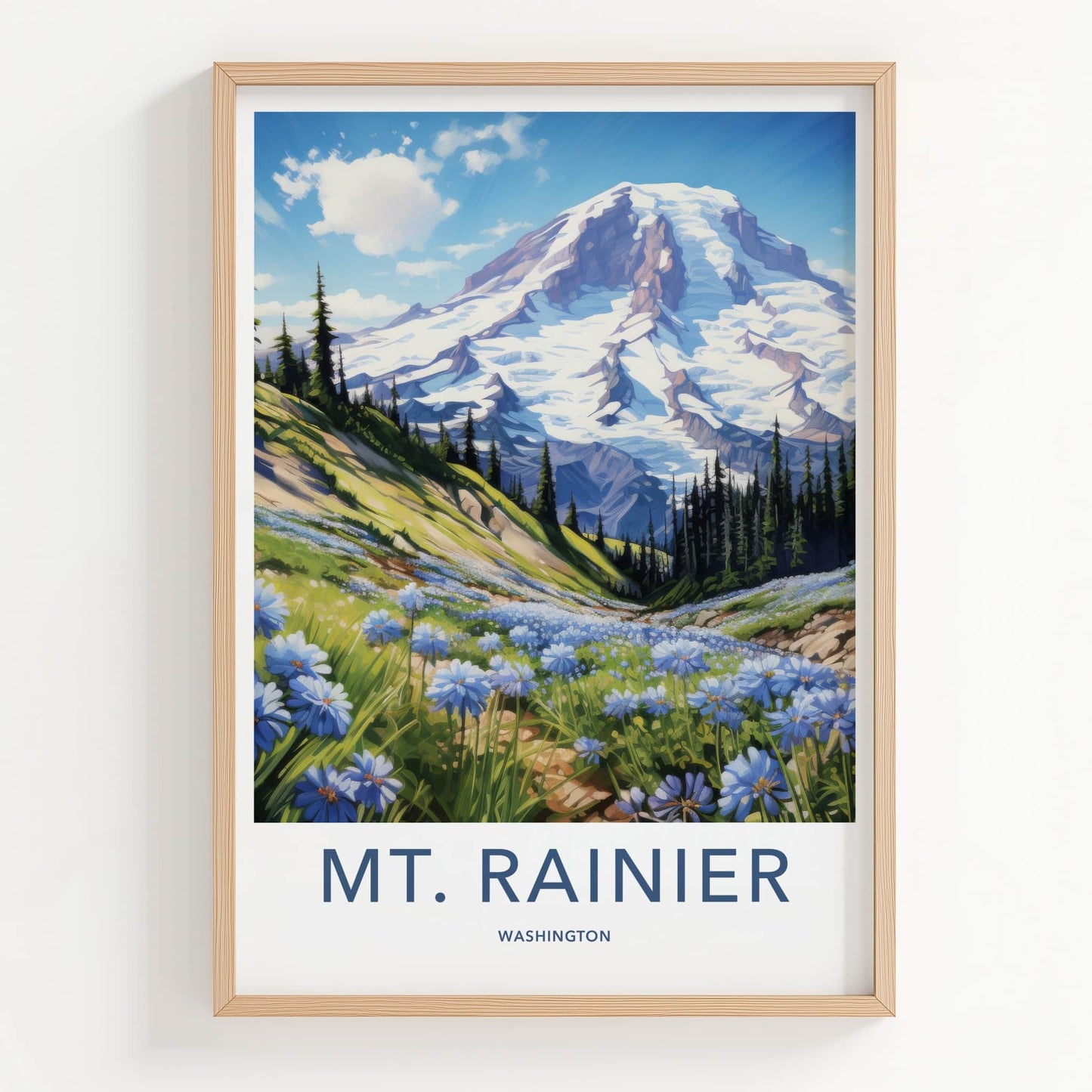 MT. RAINIER Poster - Washington Wall Art - Snowy Peak Flowers Home Decor