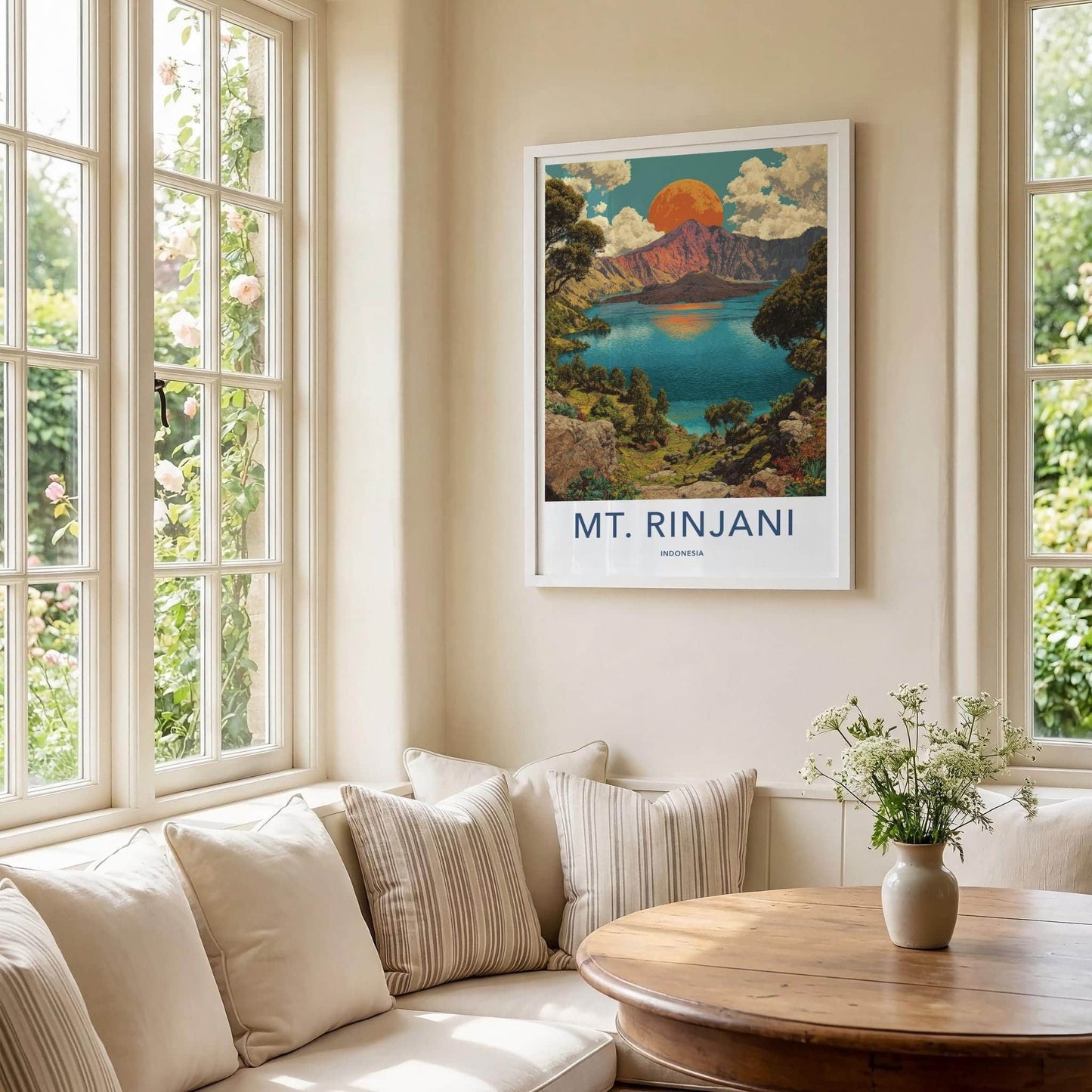 Mt. Rinjani Poster - Indonesia Travel Art - Orange Sun Crater Home Decor