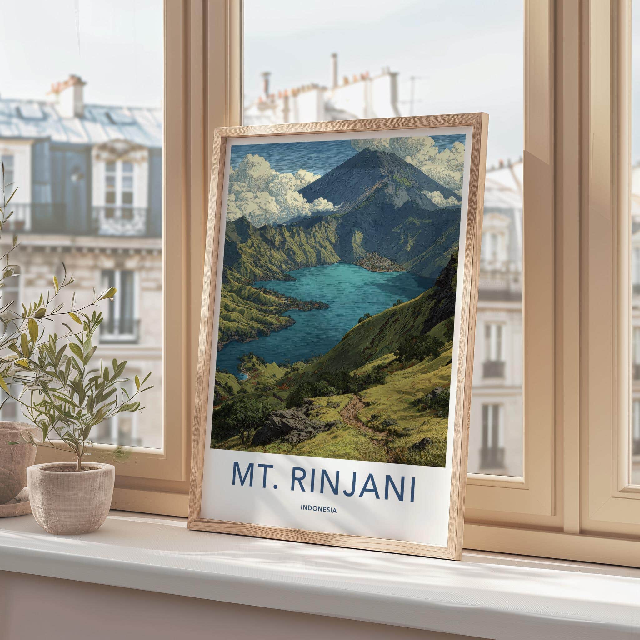 MT. RINJANI Poster - Indonesia Travel Art - Volcanic Crater Lake Home Decor