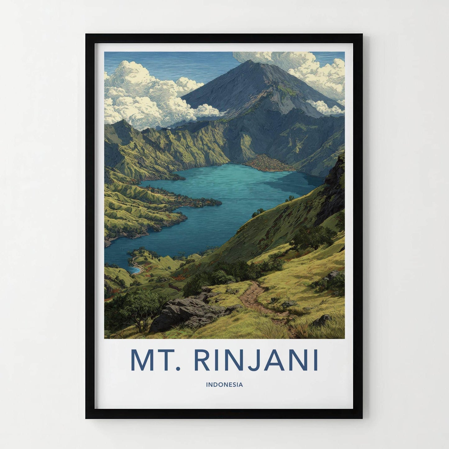 MT. RINJANI Poster - Indonesia Travel Art - Volcanic Crater Lake Home Decor