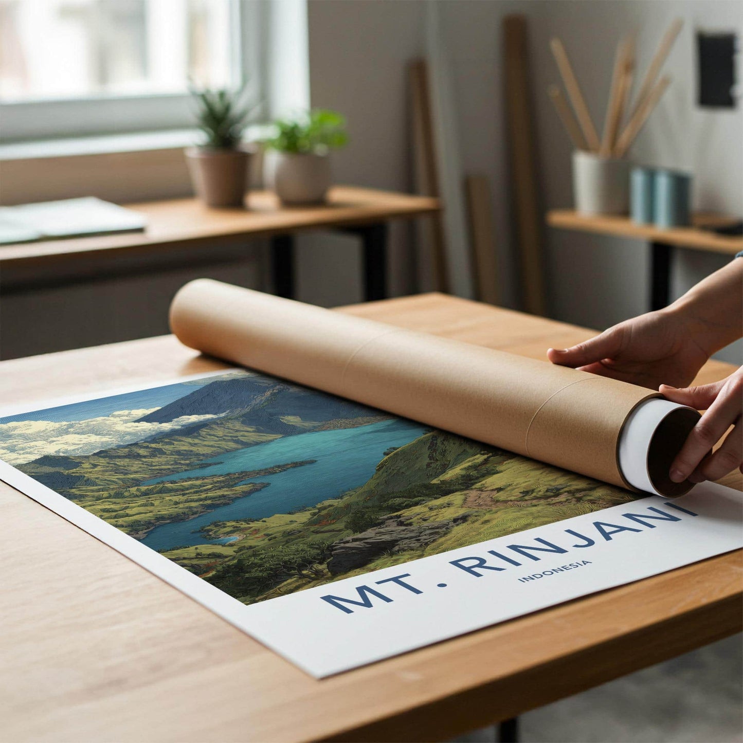 MT. RINJANI Poster - Indonesia Travel Art - Volcanic Crater Lake Home Decor