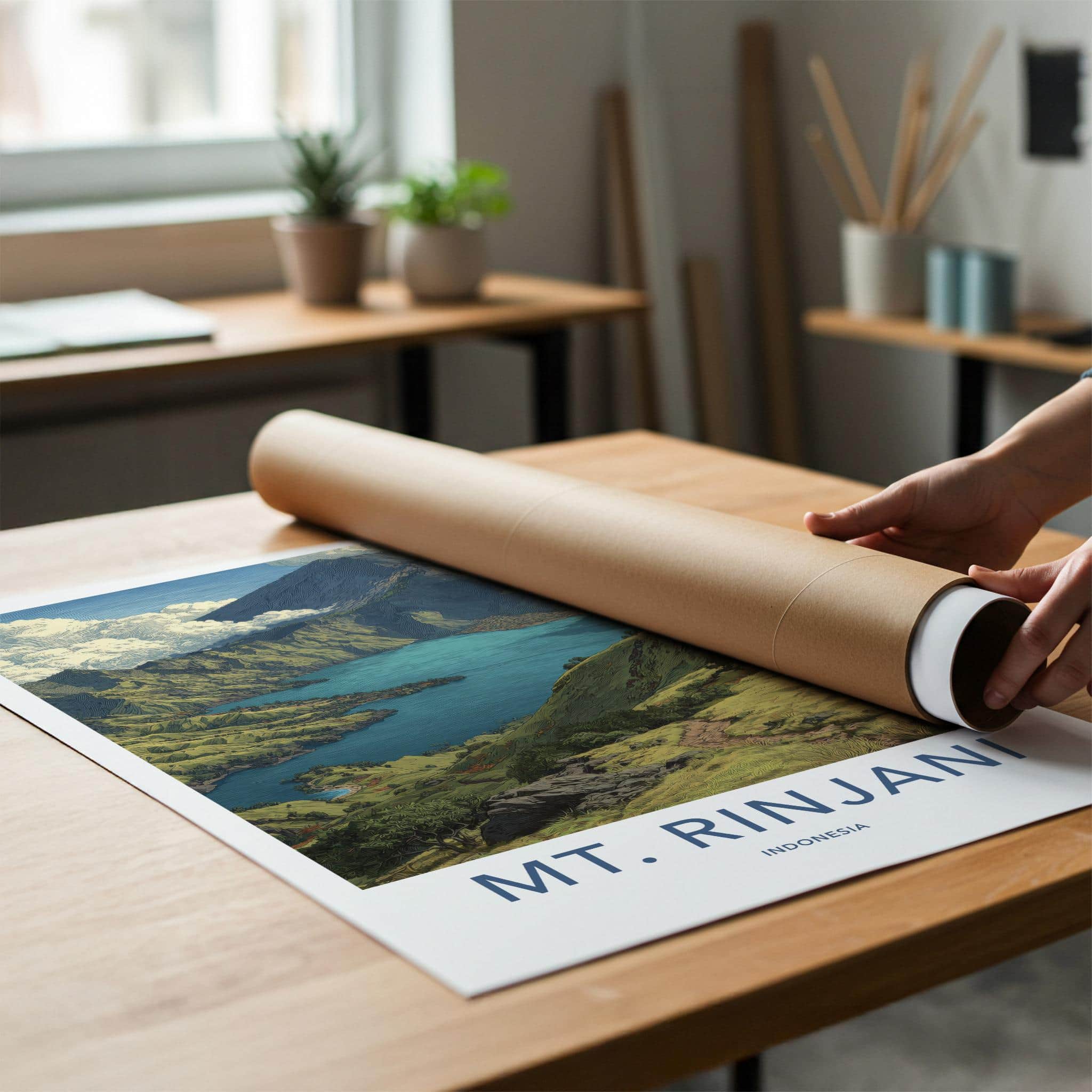 MT. RINJANI Poster - Indonesia Travel Art - Volcanic Crater Lake Home Decor