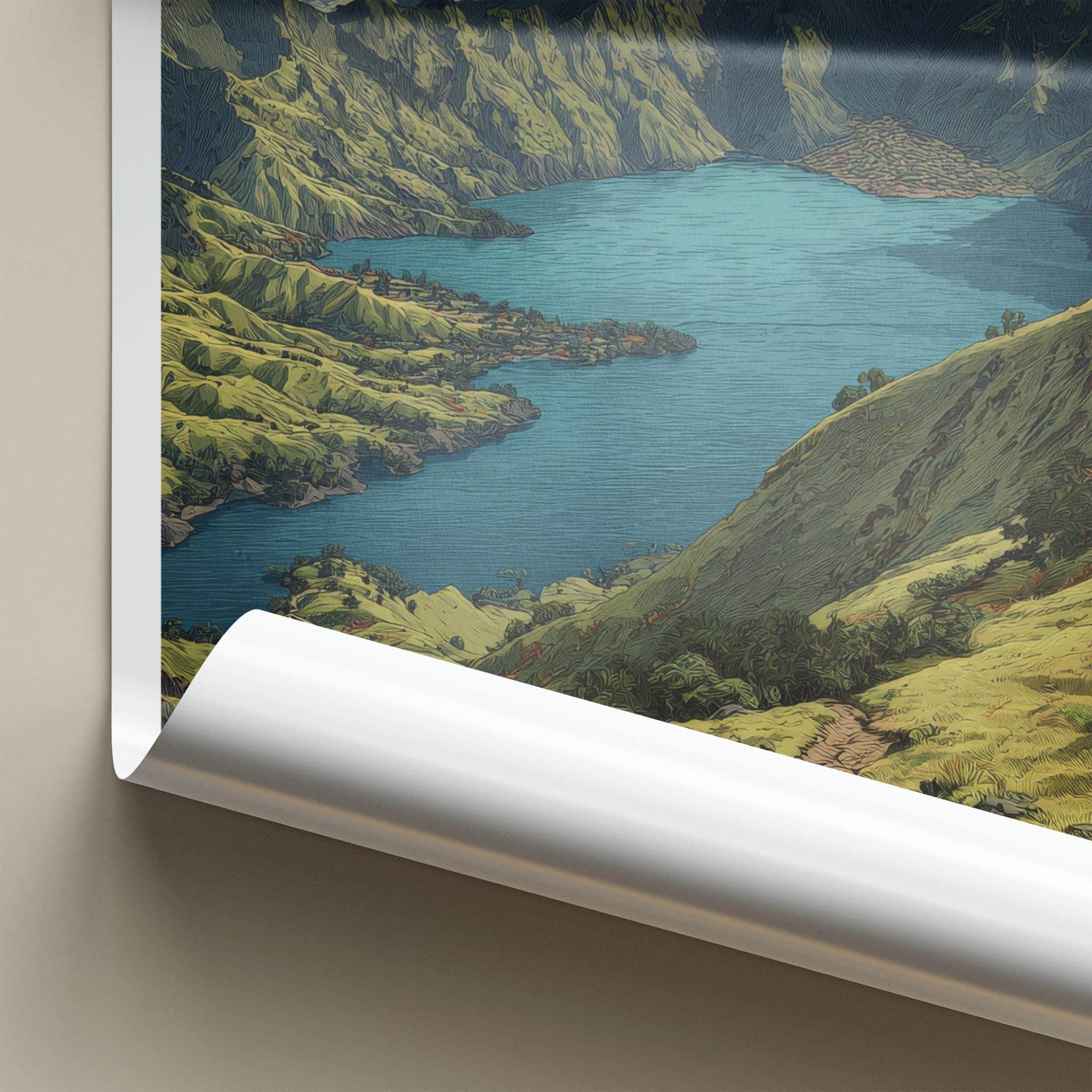 MT. RINJANI Poster - Indonesia Travel Art - Volcanic Crater Lake Home Decor