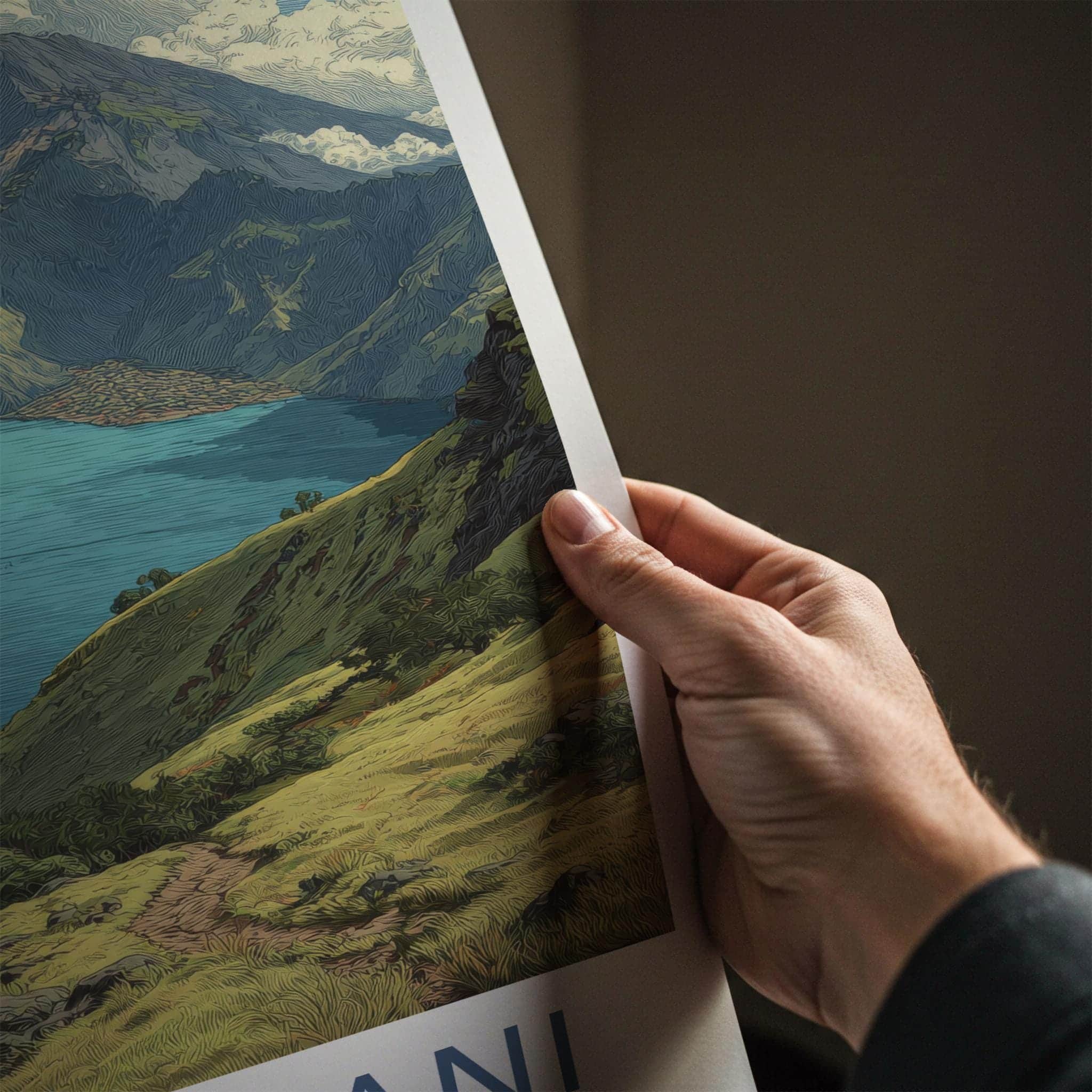 MT. RINJANI Poster - Indonesia Travel Art - Volcanic Crater Lake Home Decor