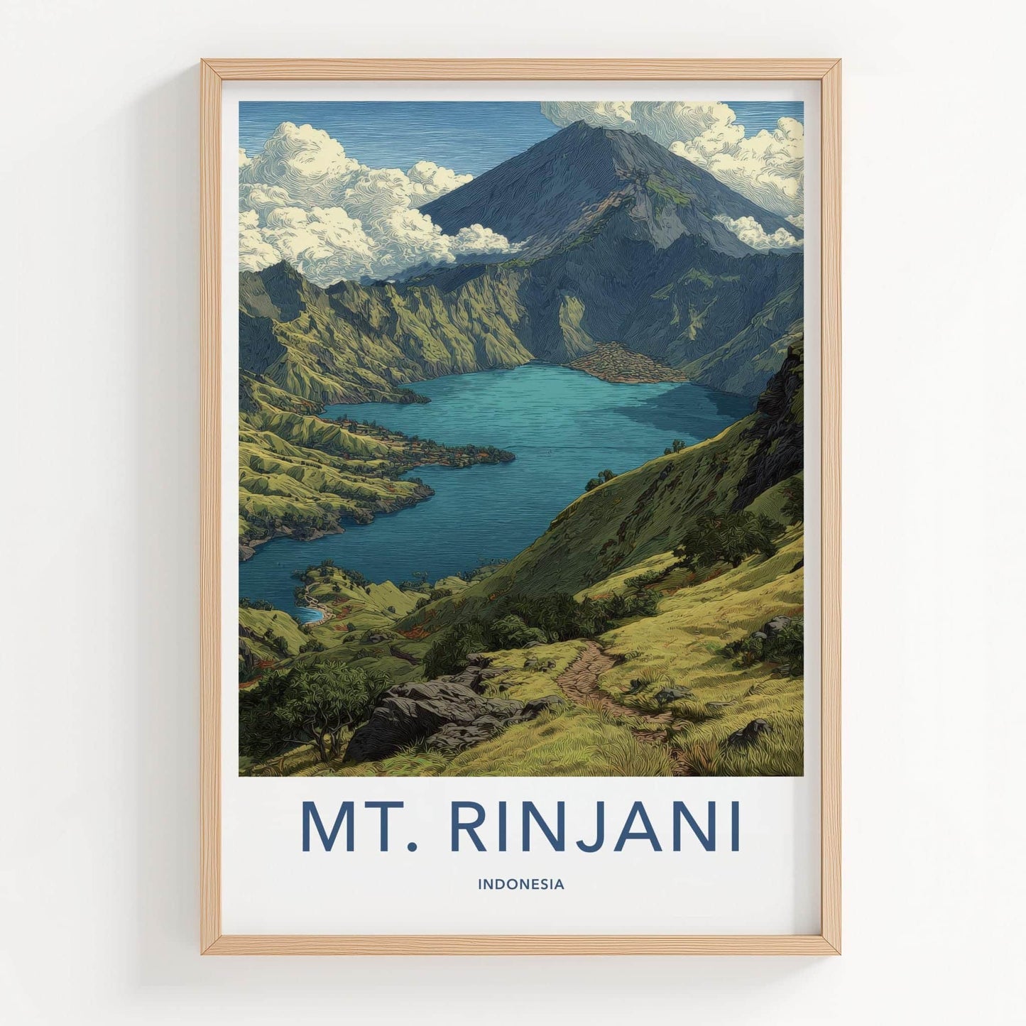 MT. RINJANI Poster - Indonesia Travel Art - Volcanic Crater Lake Home Decor