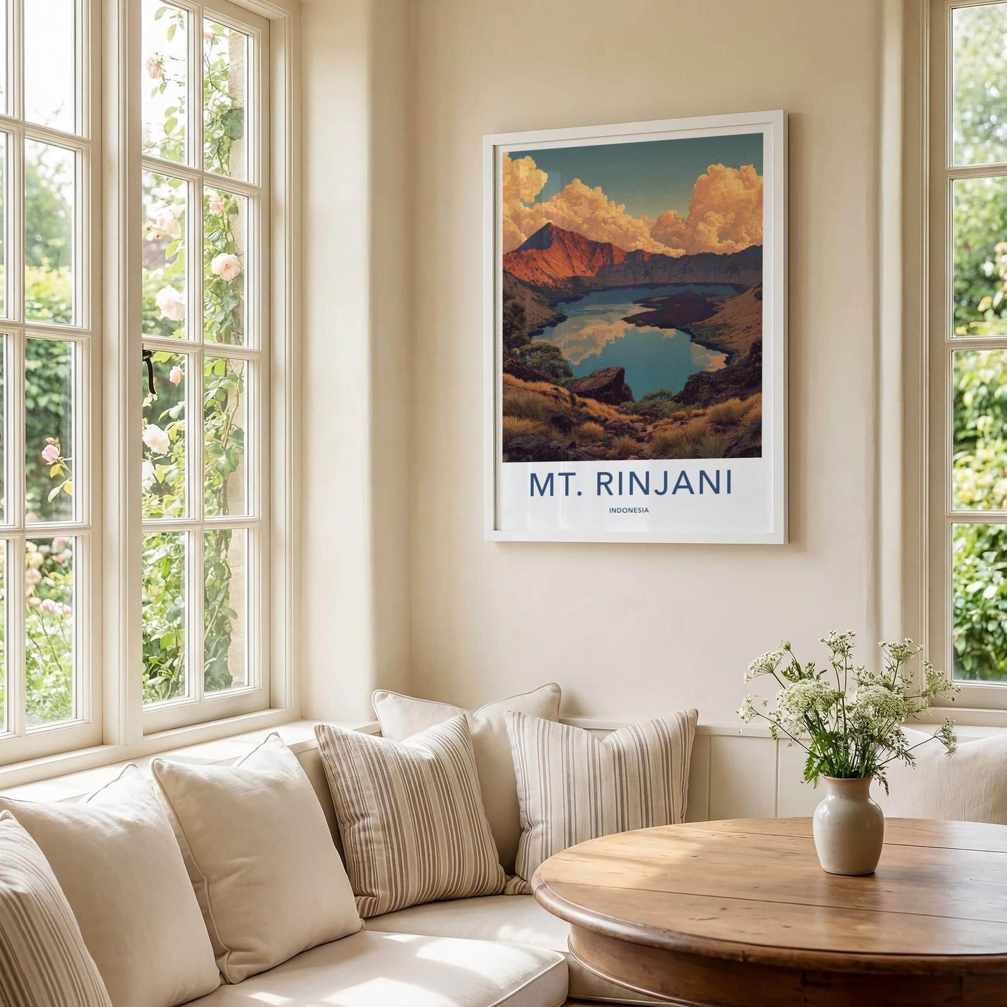 Mt Rinjani Poster - Indonesia Travel Art - Volcanic Lake Vista Home Decor