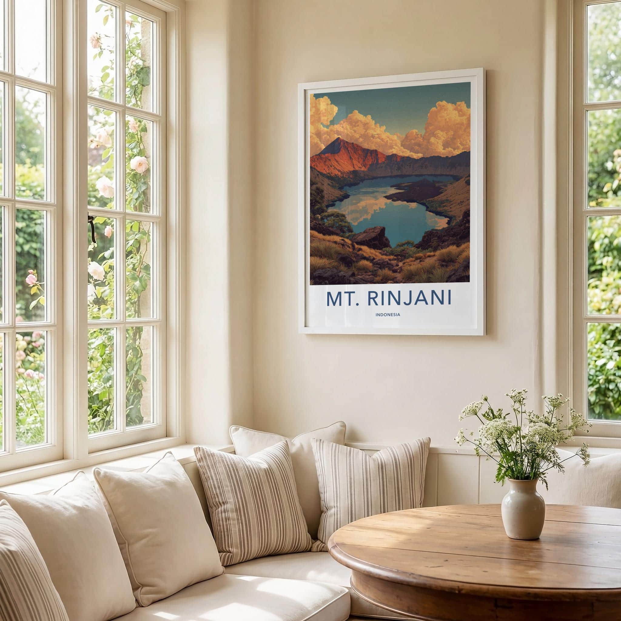 Mt Rinjani Poster - Indonesia Travel Art - Volcanic Lake Vista Home Decor